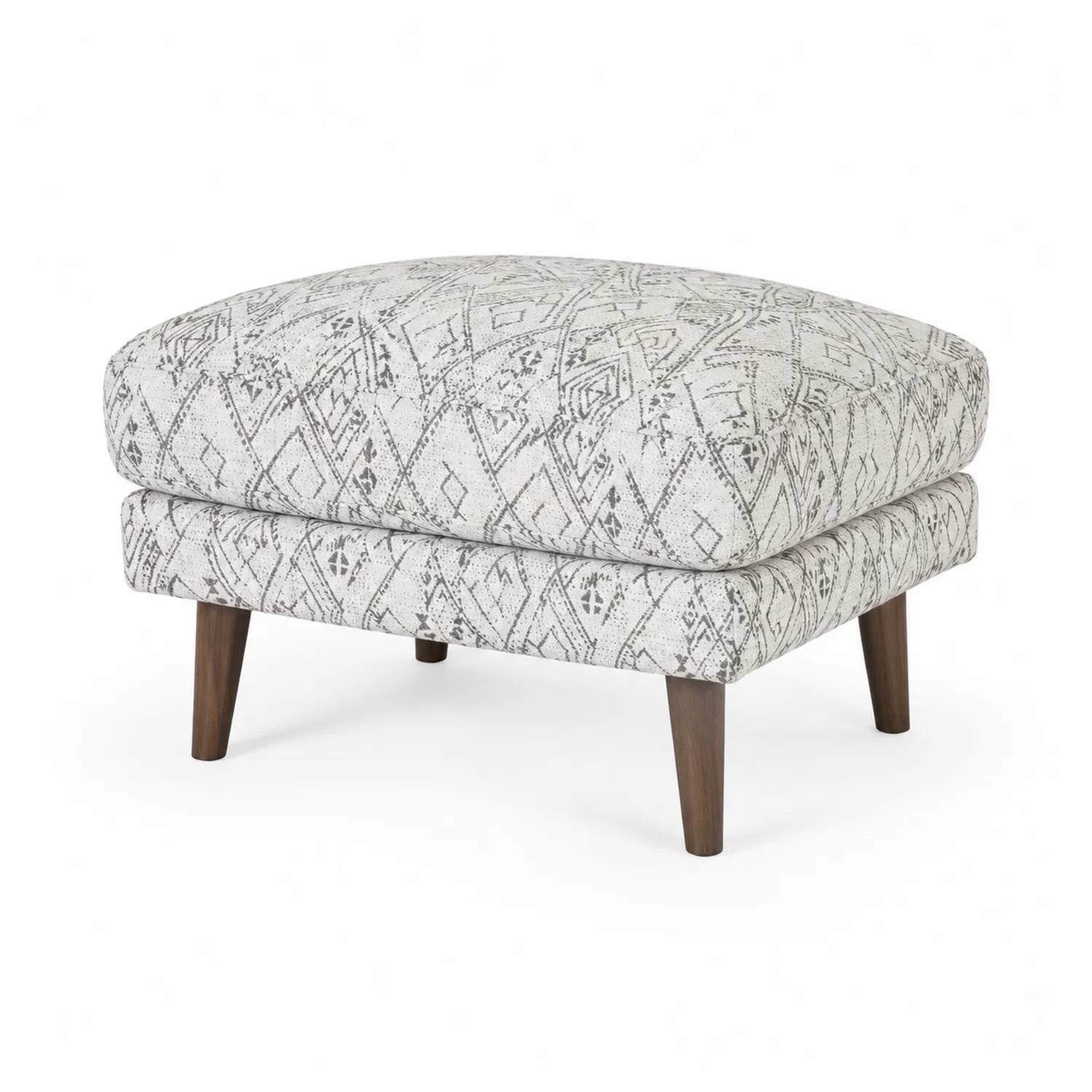 Puf rectangular de tela con diseño geométrico gris y blanco 60x40x45 cm