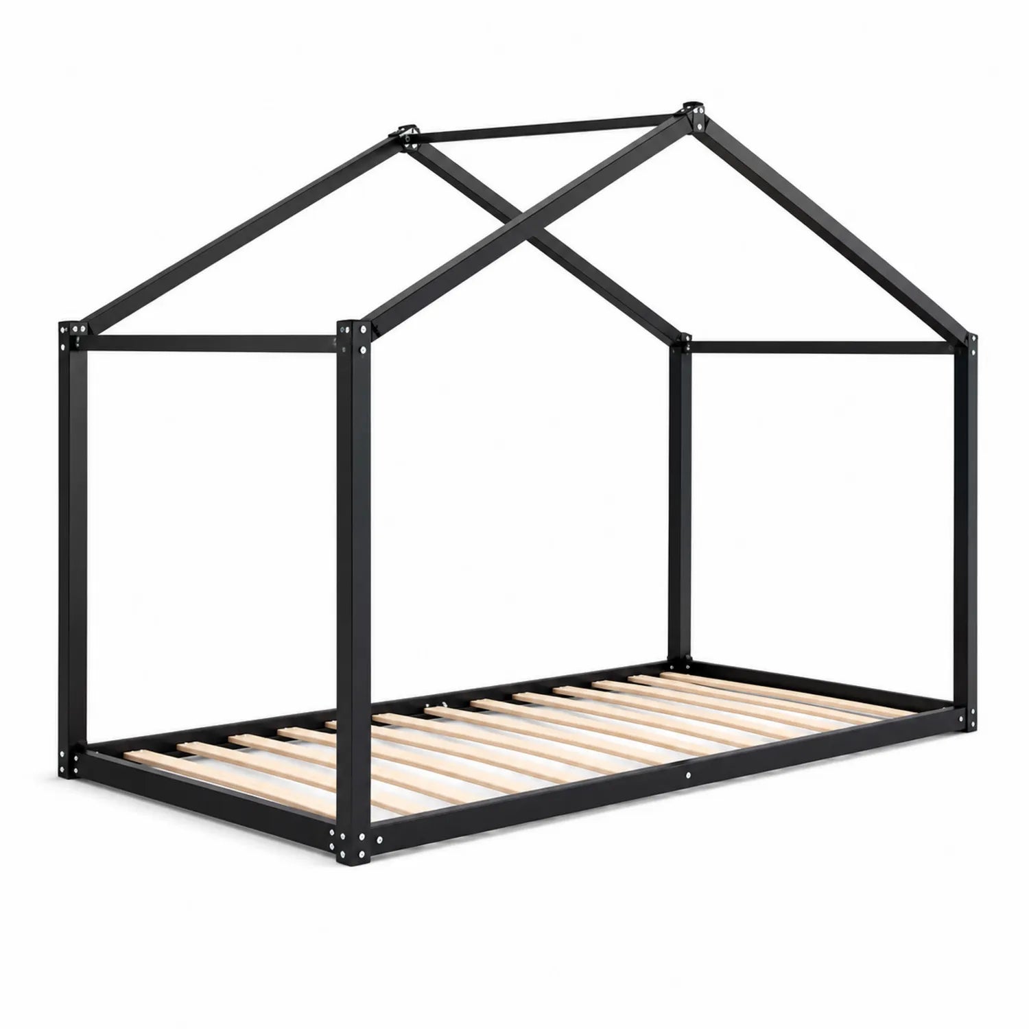 Cama infantil de metal y madera en forma de casa 200x90 cm