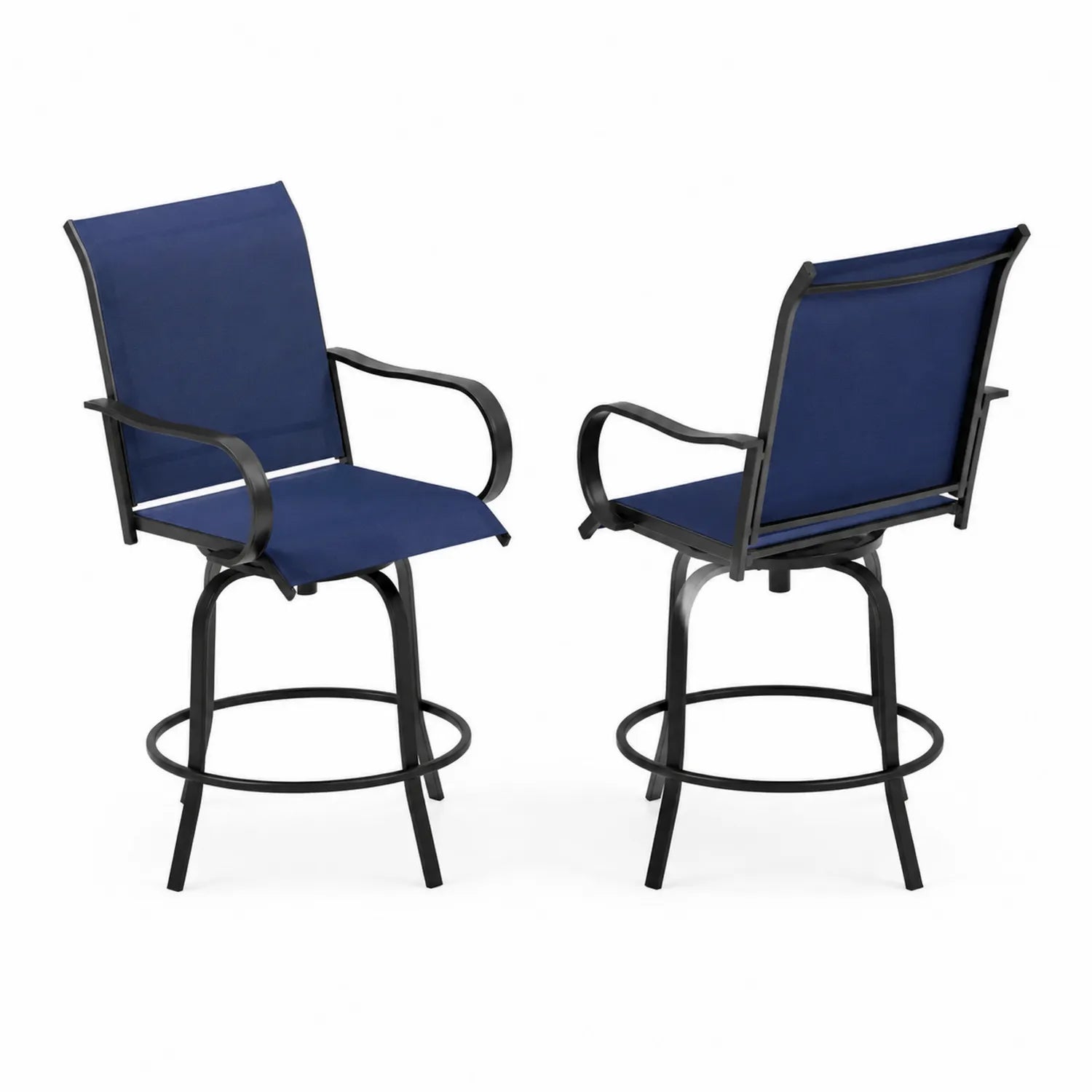 Juego de 2 sillas giratorias de metal y tela azul