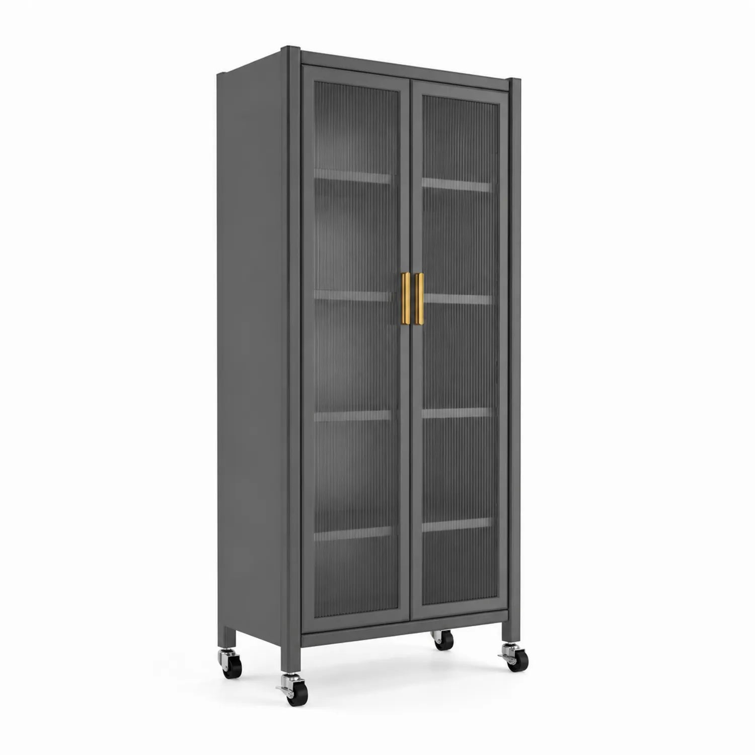 Armario de metal con puertas de vidrio acanalado gris