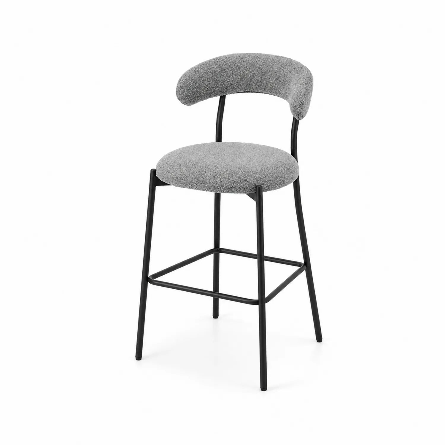 Taburete de bar de tela gris con estructura metálica