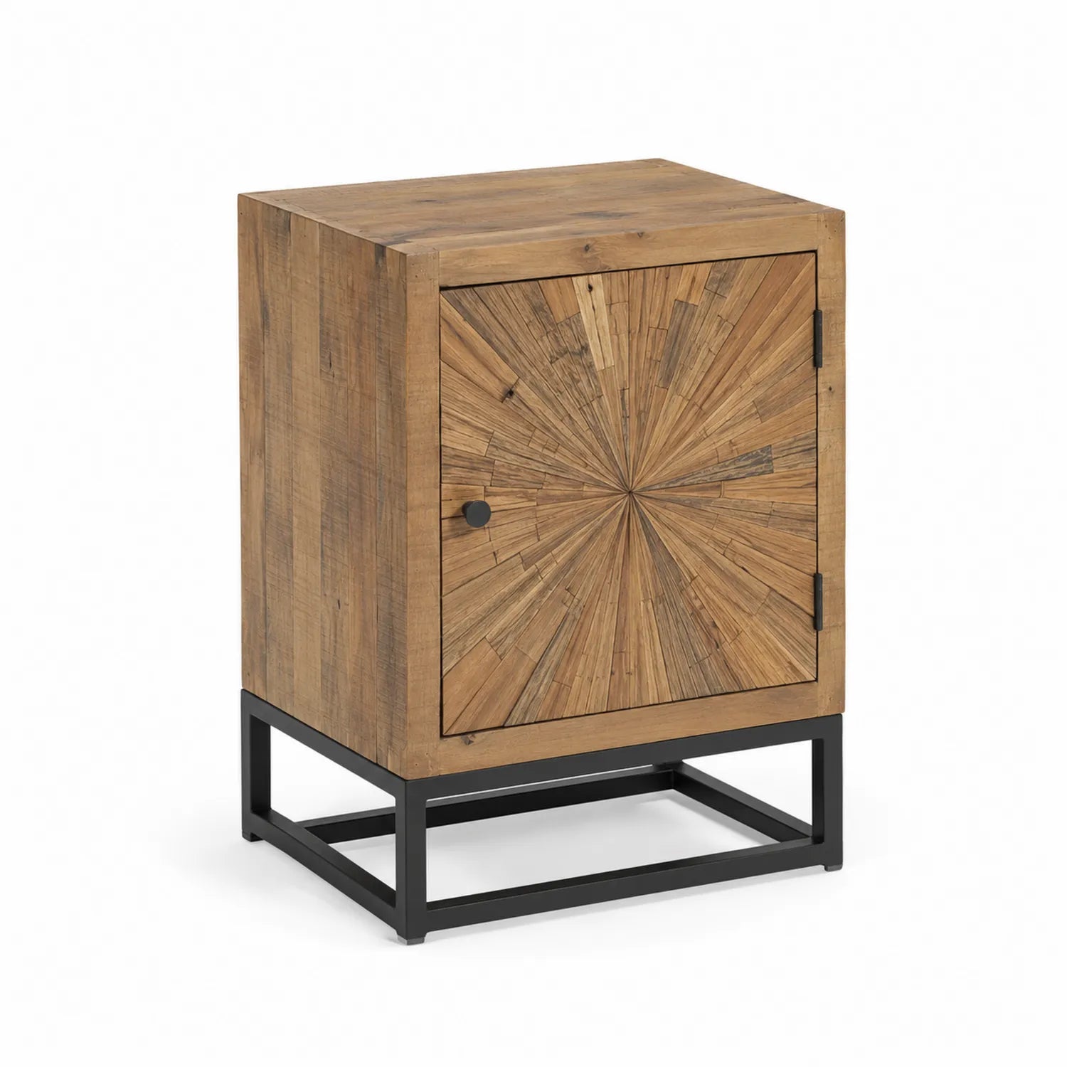 Mesita de noche de madera reciclada y metal 45x35x60 cm