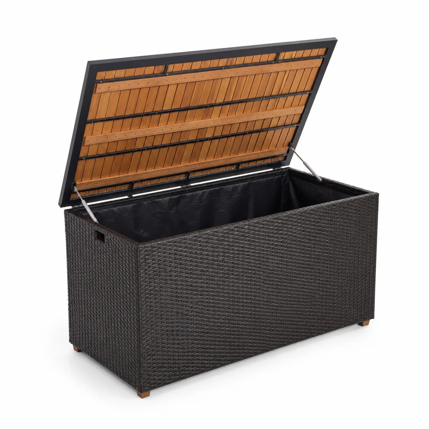 Baúl de Almacenamiento Exterior de Rattán Sintético y Madera Marrón 150x50x60cm