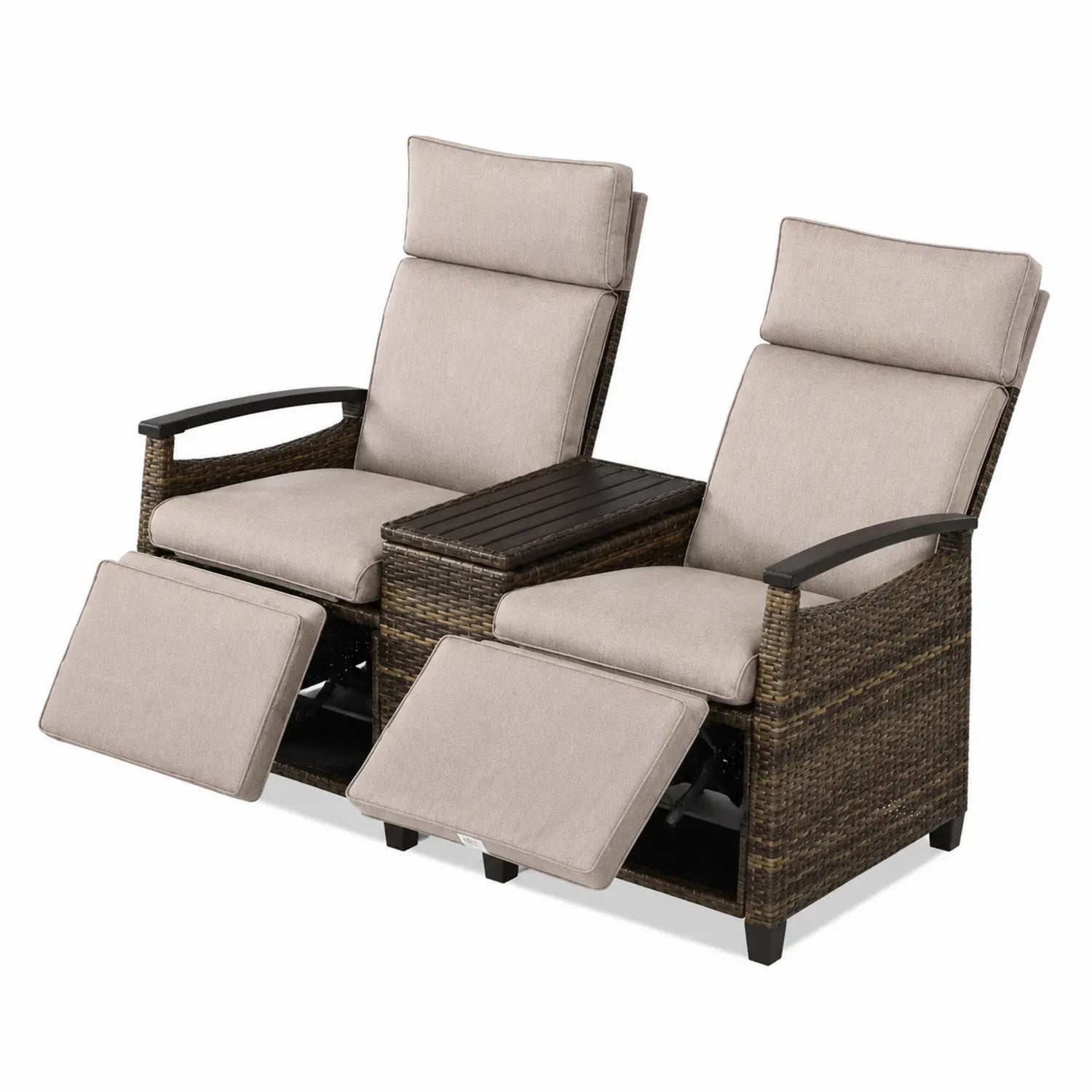 Conjunto de Sillones Reclinables de Ratán Sintético con Cojines Beige