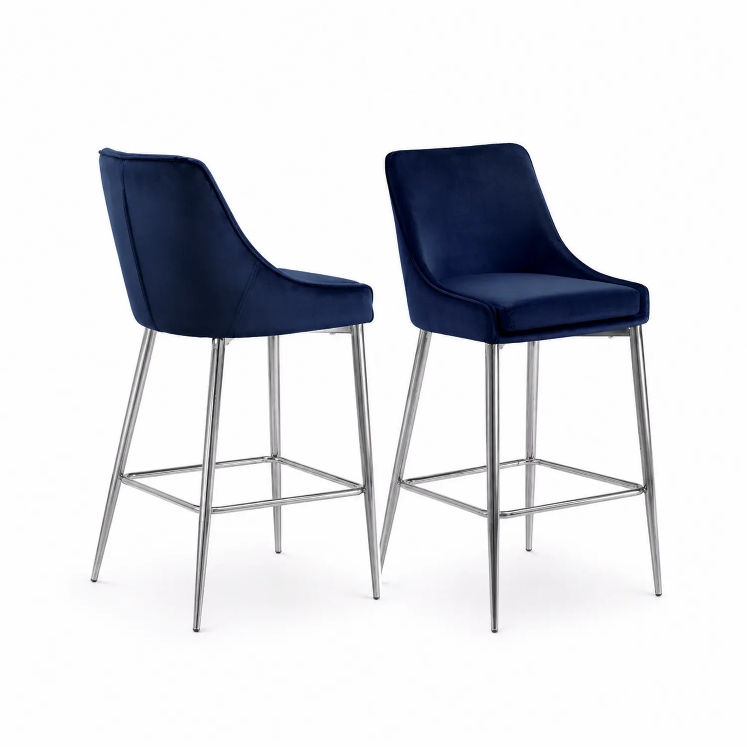 Juego de Taburetes de Terciopelo Azul con Patas de Acero Inoxidable
