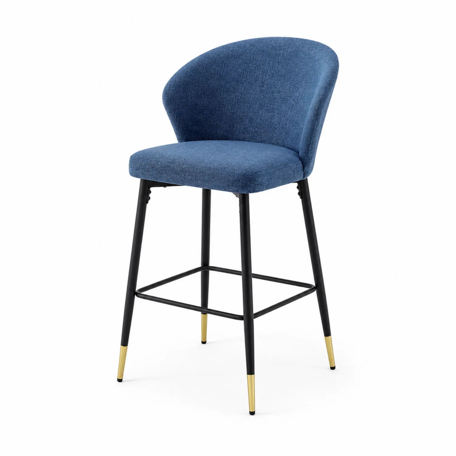 Taburete de Tela Azul con Patas de Metal