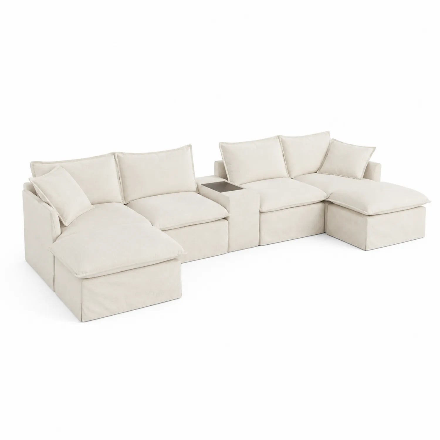 Sofá modular en L de tela beige