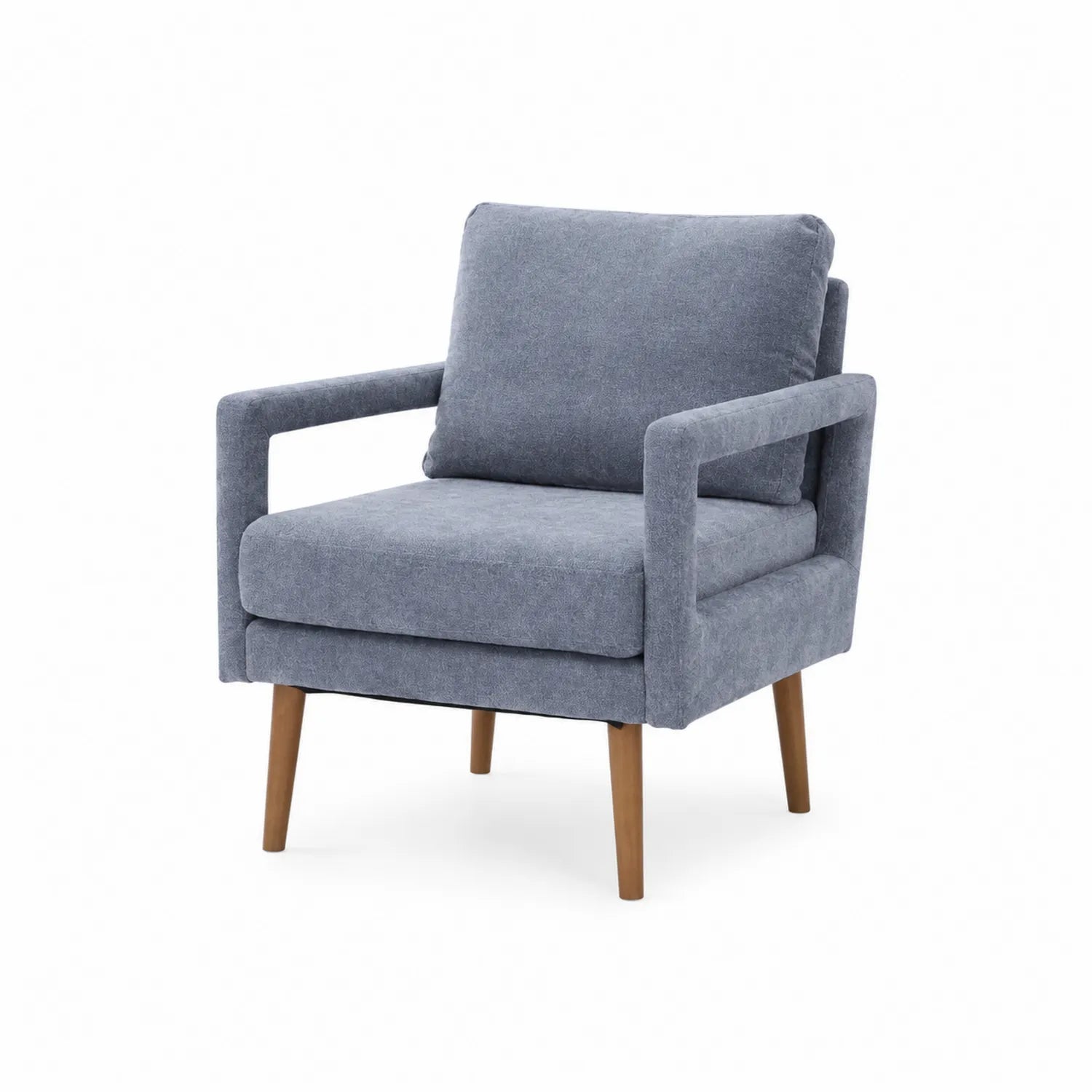 Sillón de Tela de Lino Gris Azul con Patas de Madera