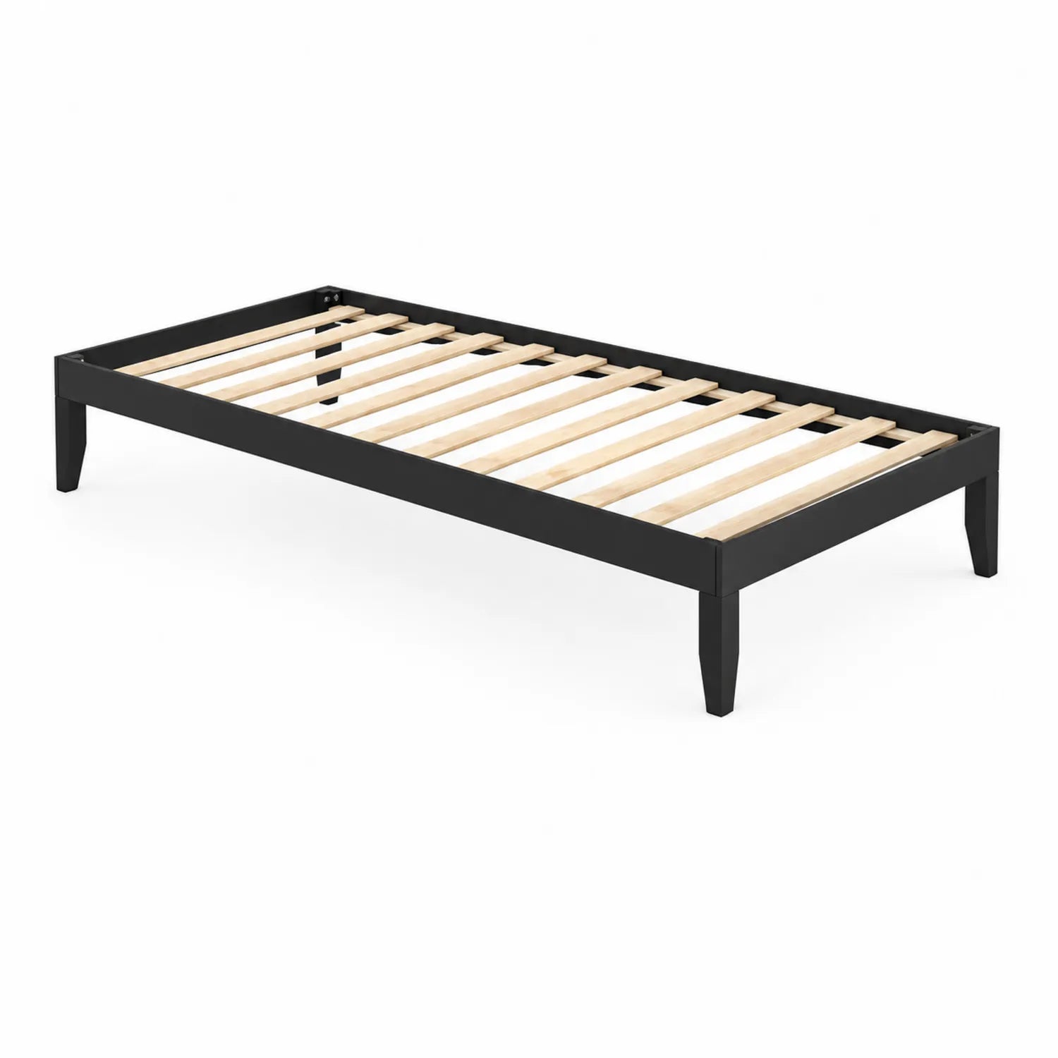 Base de cama individual negra de metal y madera 200x90 cm