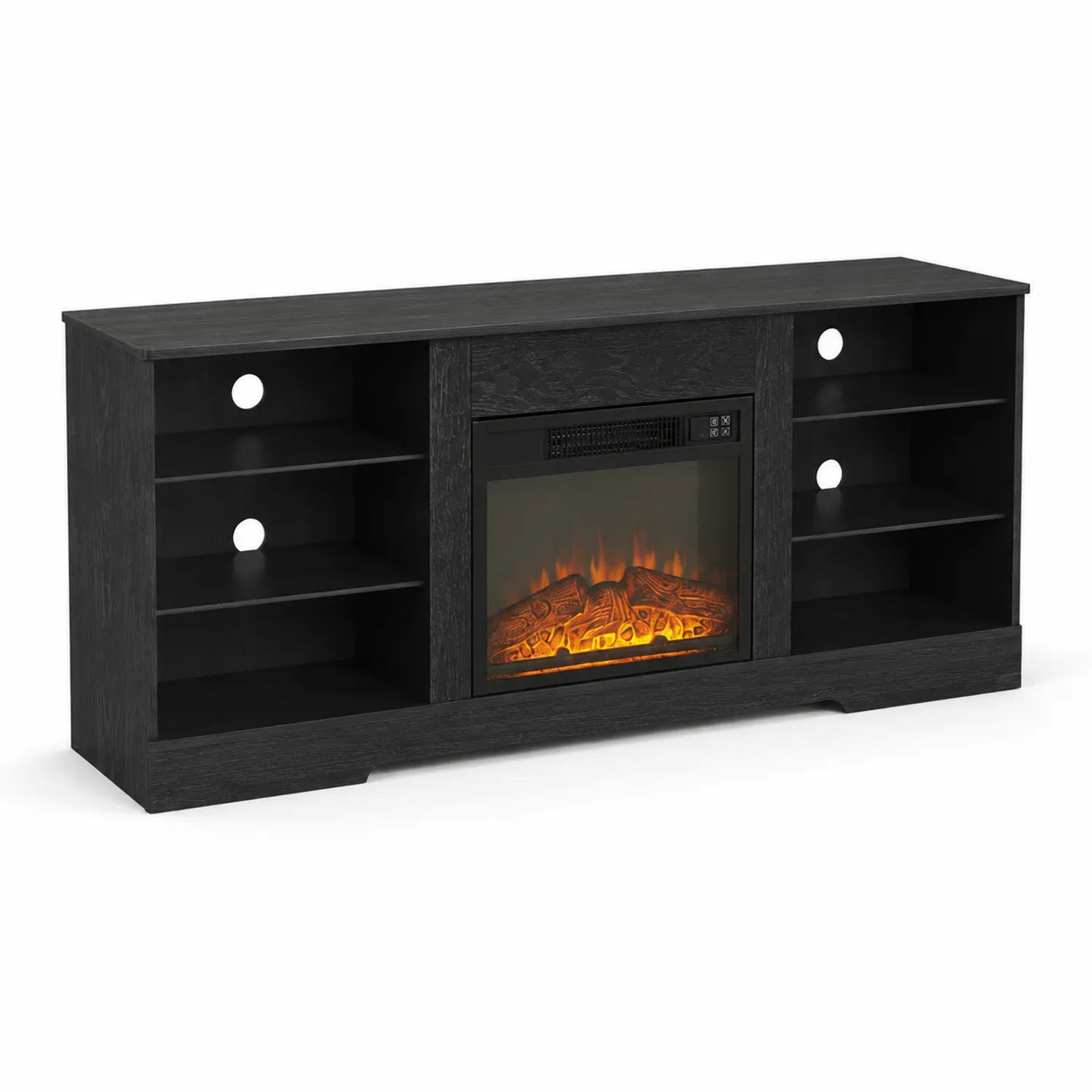 Mueble de TV con Chimenea Eléctrica de Madera Compuesta Negra