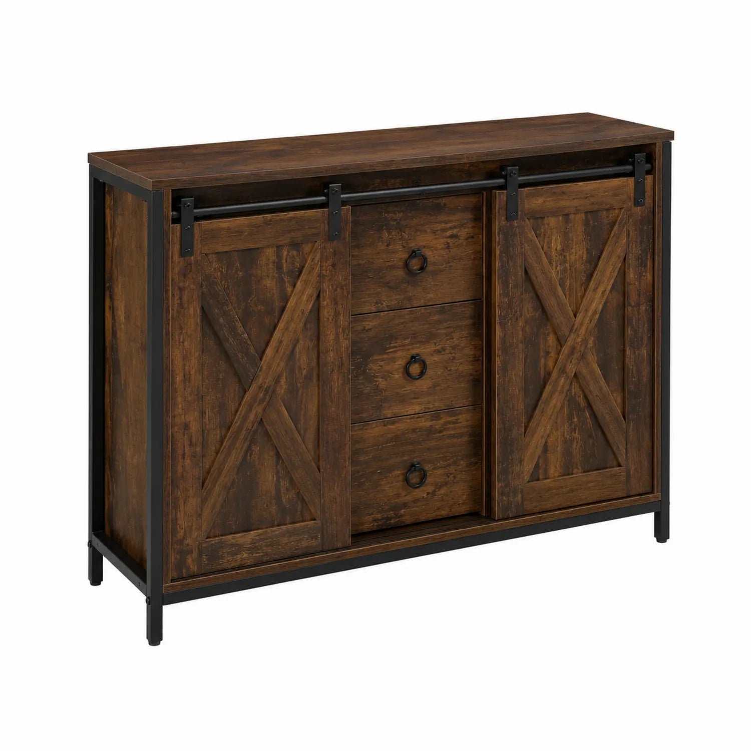 Aparador de Madera de Pino con Puertas Correderas y Cajones