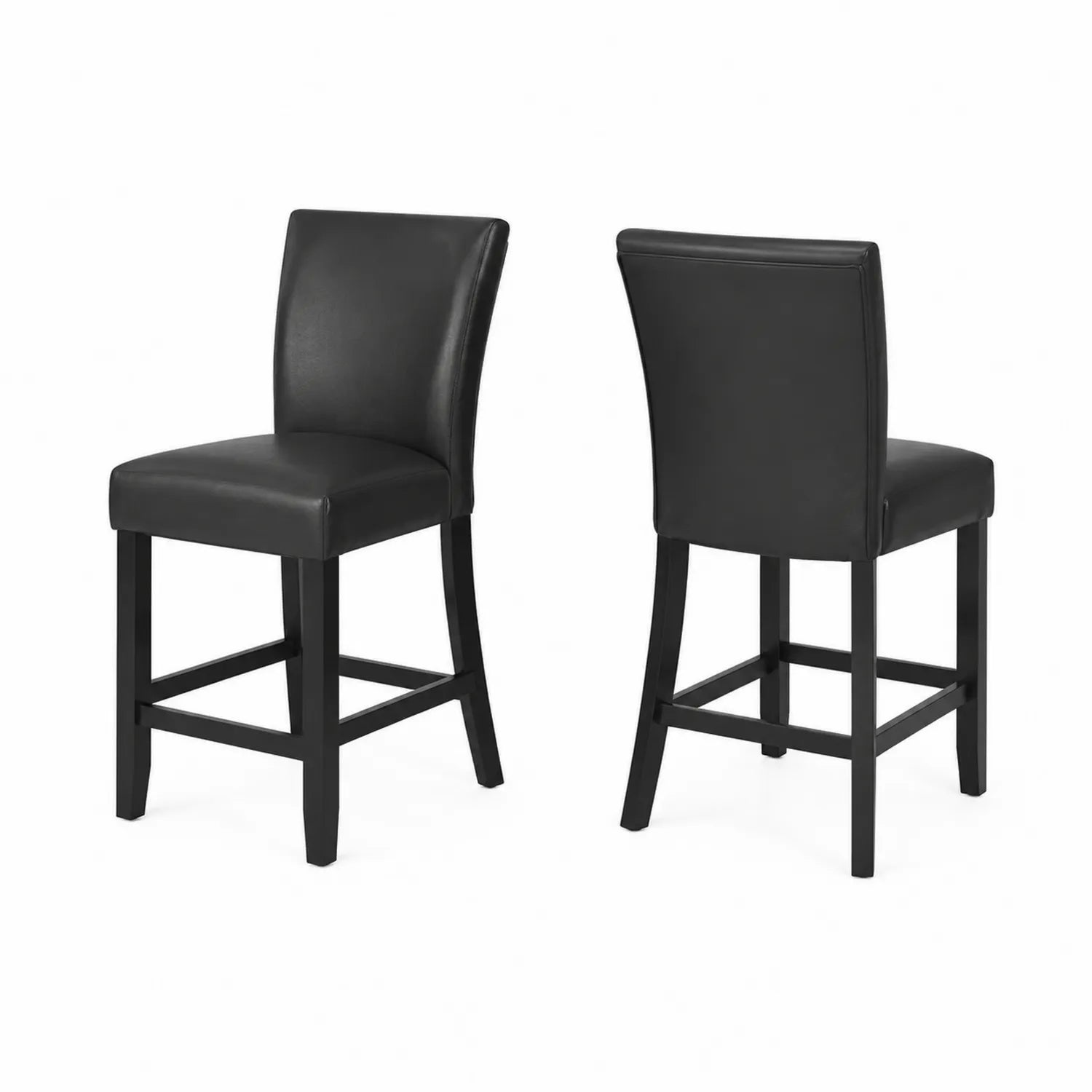 Juego de 2 taburetes de cuero sintético negro con patas de madera