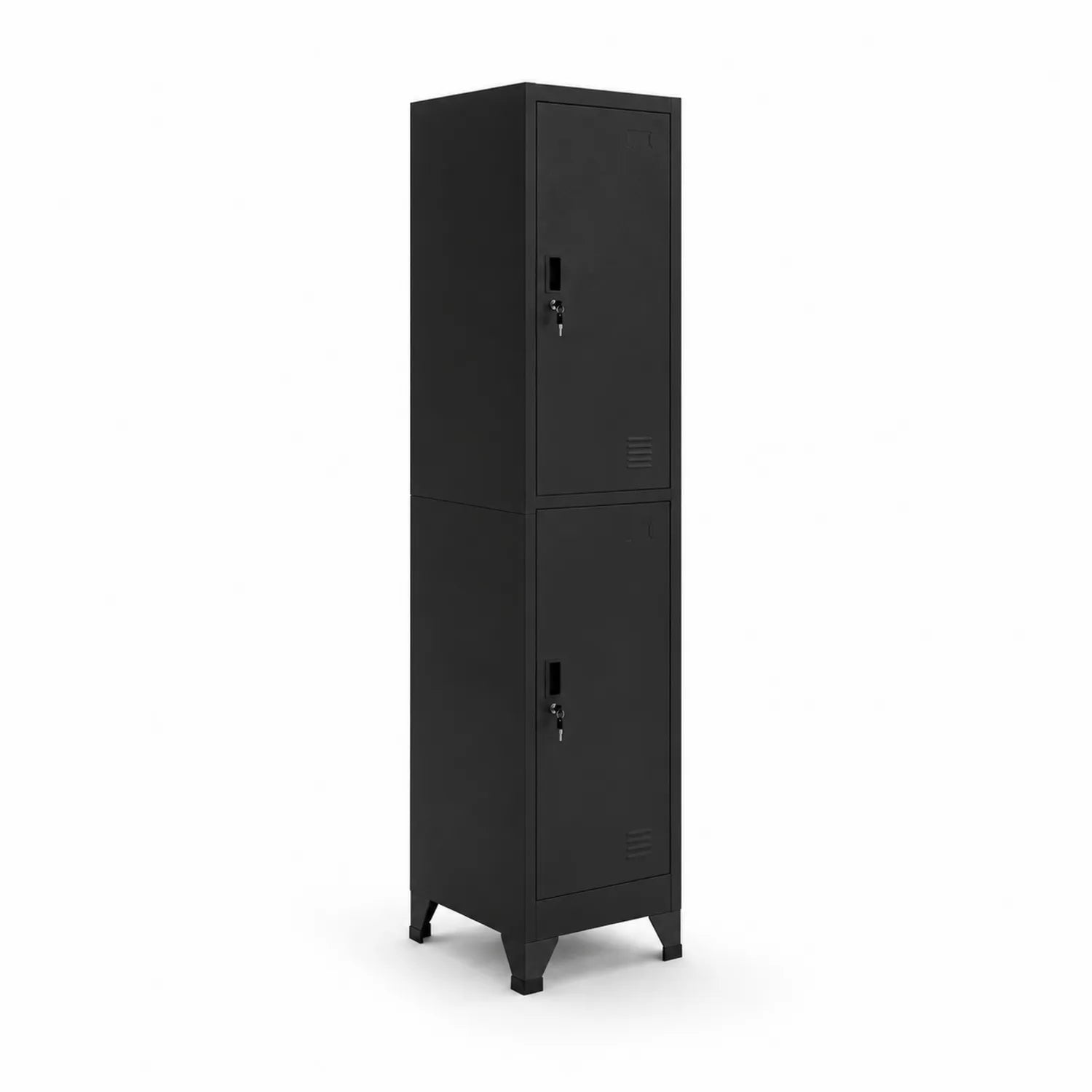 Armario de metal negro con 2 puertas y cerradura