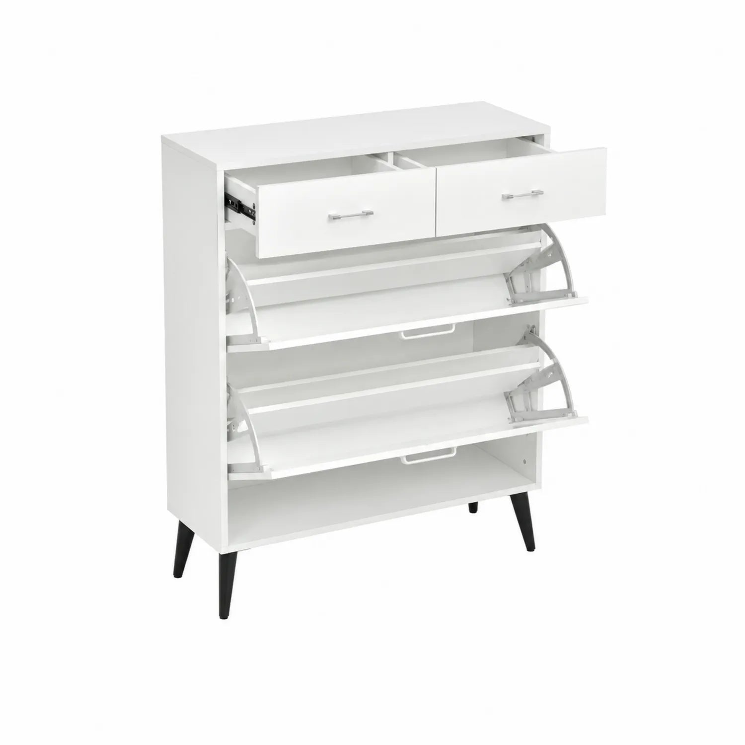 Zapatero Blanco de Madera con Cajones y Patas Metálicas 120x80x30 cm