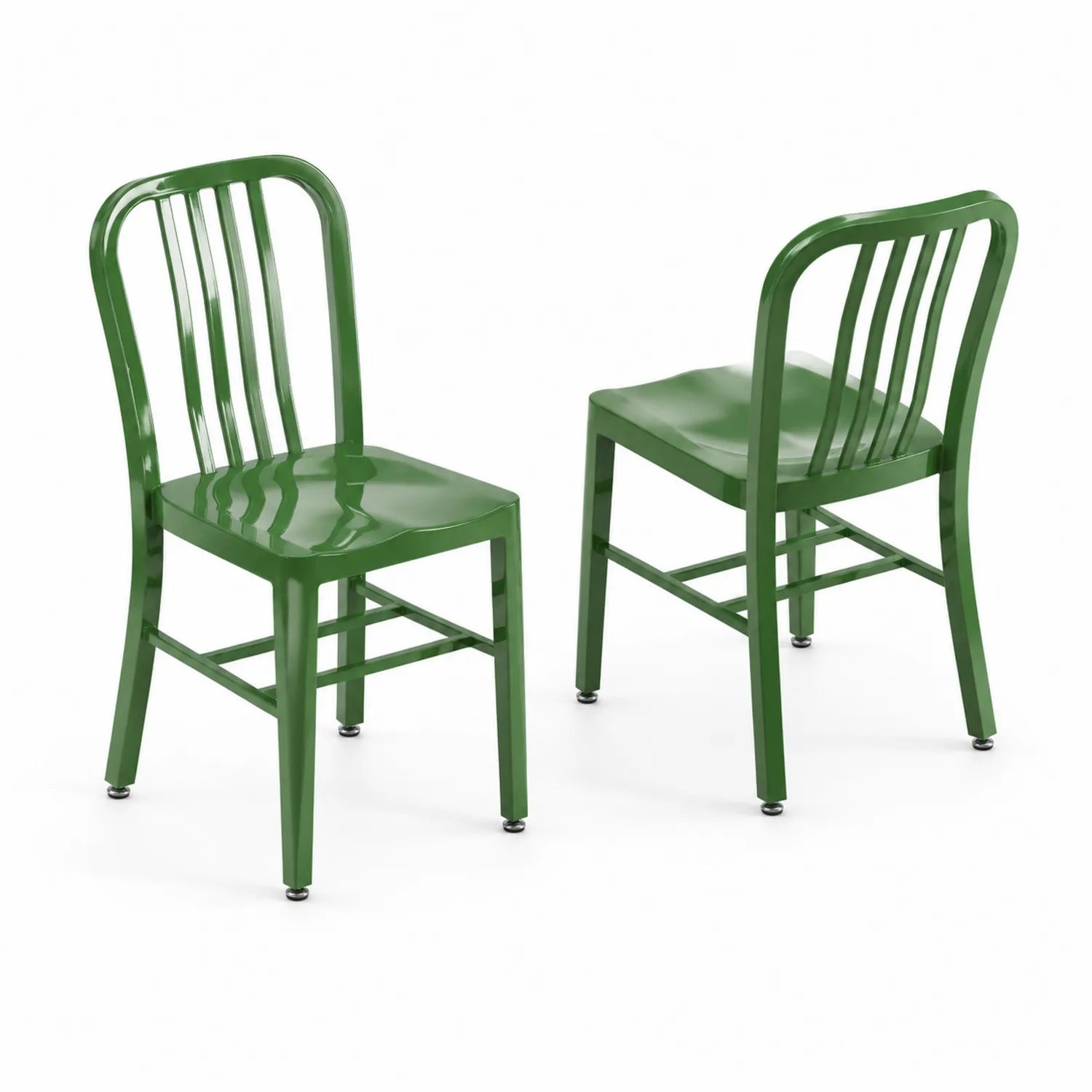 Juego de 2 sillas de metal verde con respaldo de listones