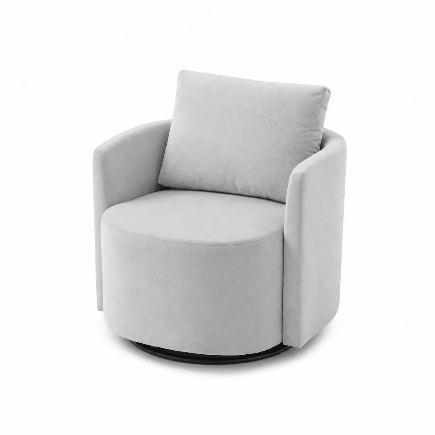 Sillón giratorio de microfibra gris claro con respaldo y apoyabrazos