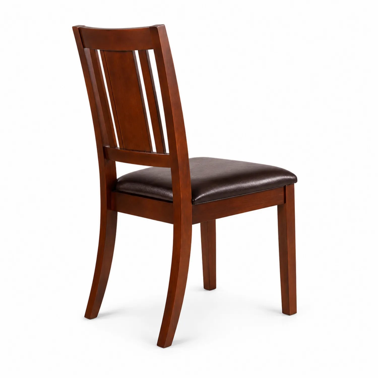 Silla de comedor de madera con asiento de cuero sintético marrón