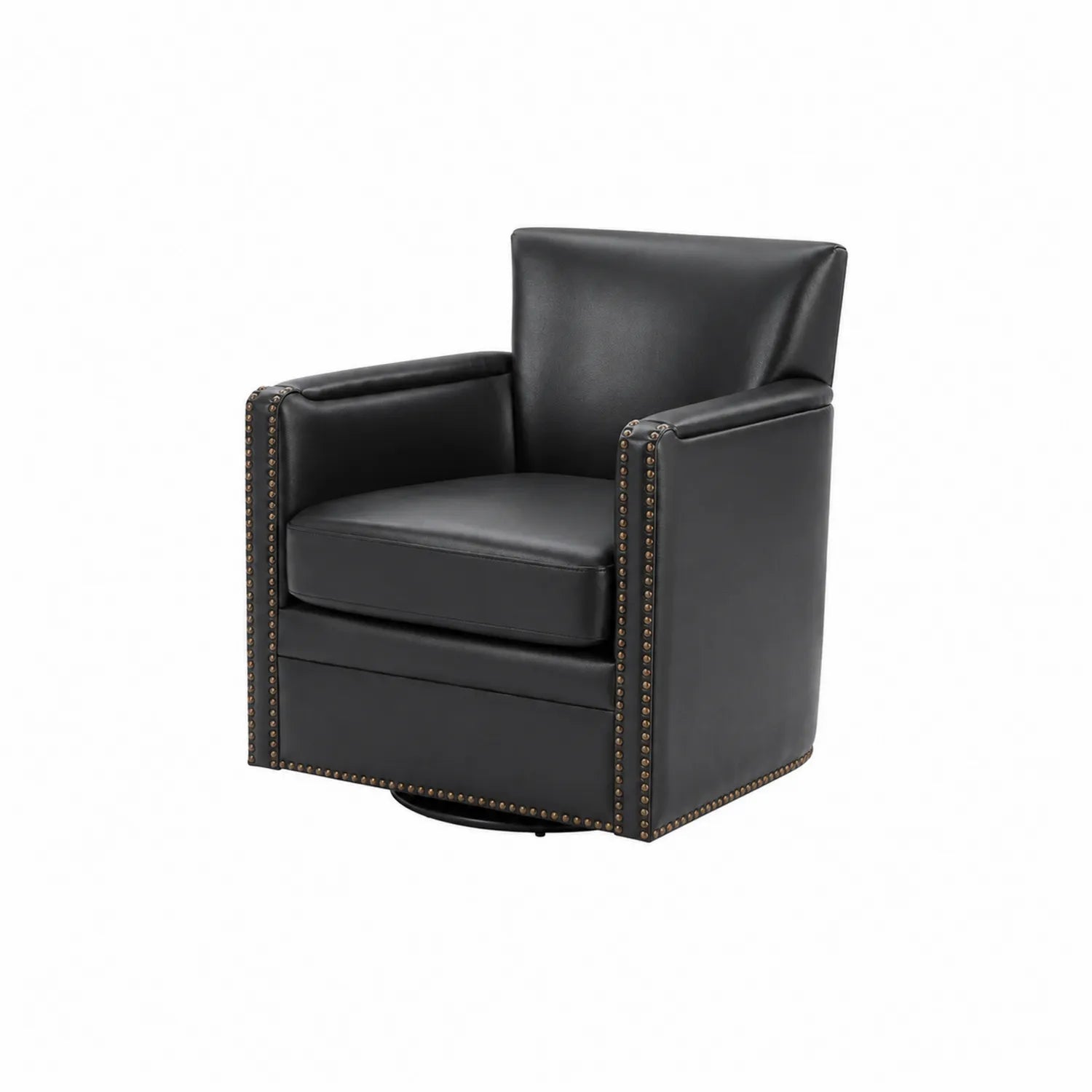 Silla giratoria de cuero sintético negro con detalles tachonados