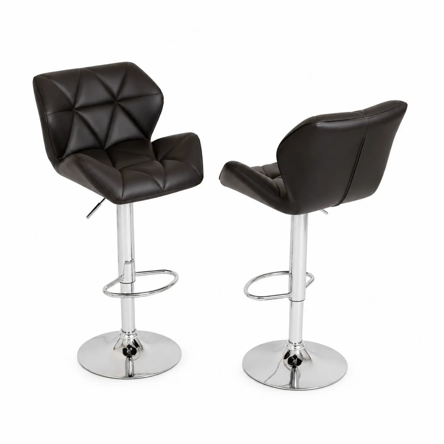 Taburetes de bar ajustables de cuero sintético negro con base cromada