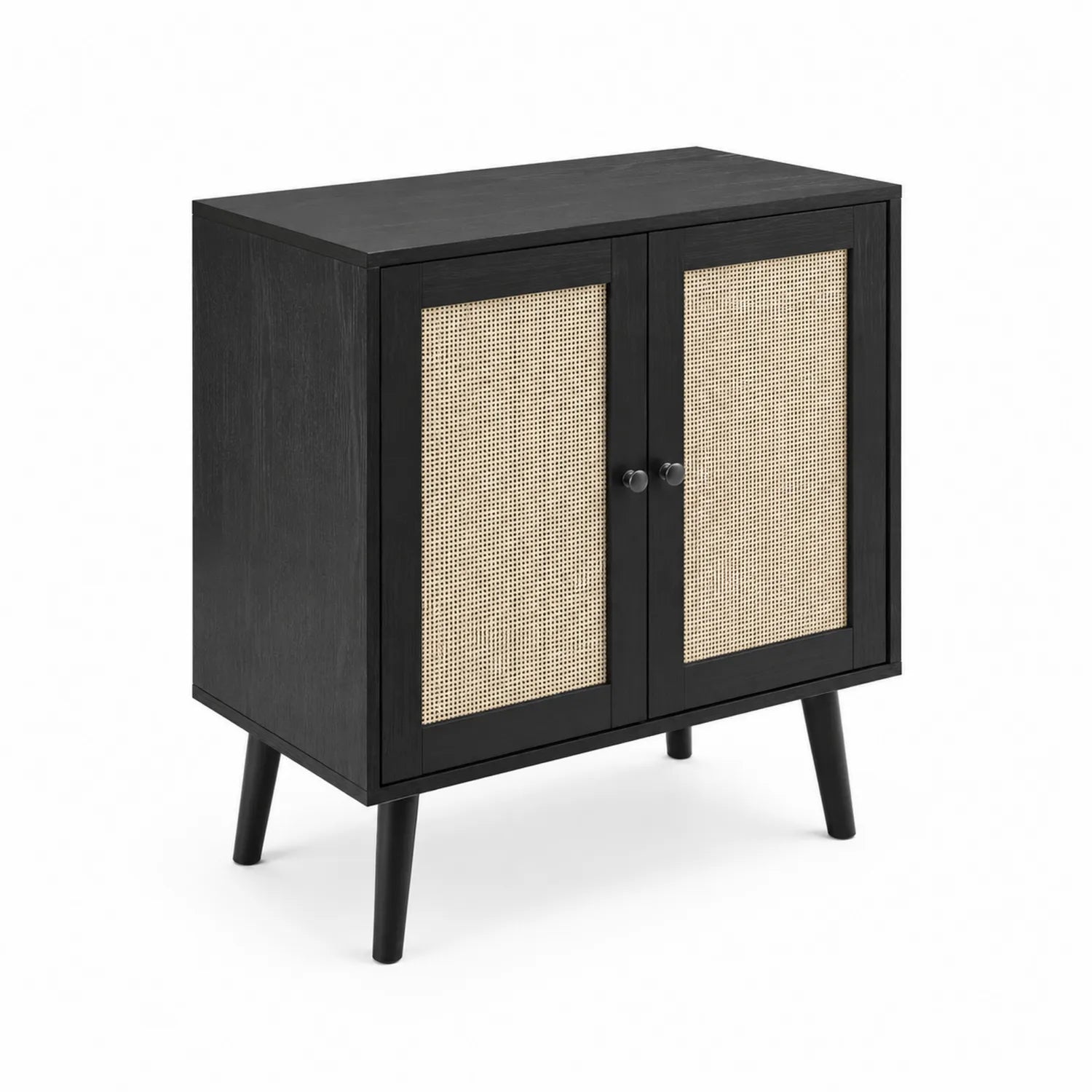 Aparador de Madera Negro con Puertas de Ratán