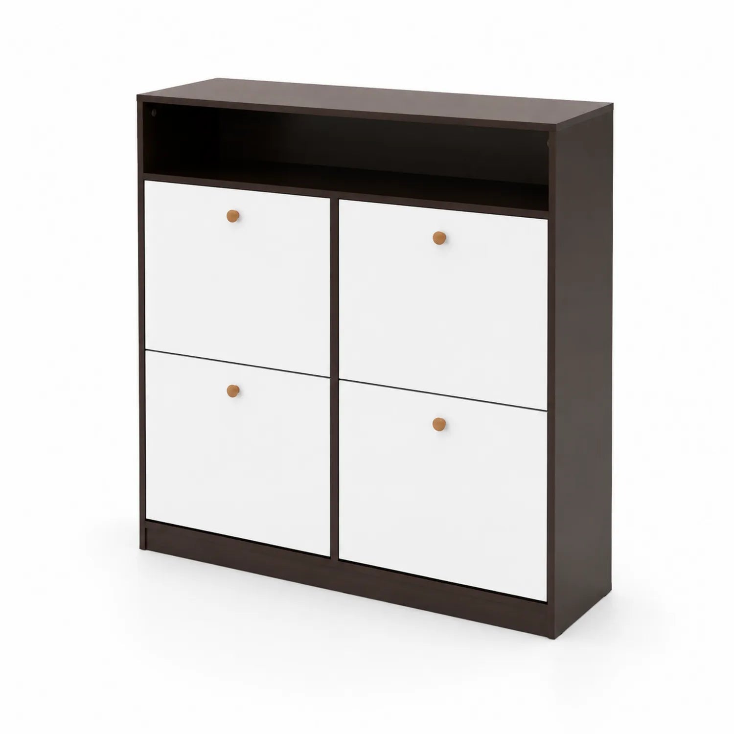 Zapatero de Madera Marrón y Blanco con 4 Puertas 80x30x100 cm