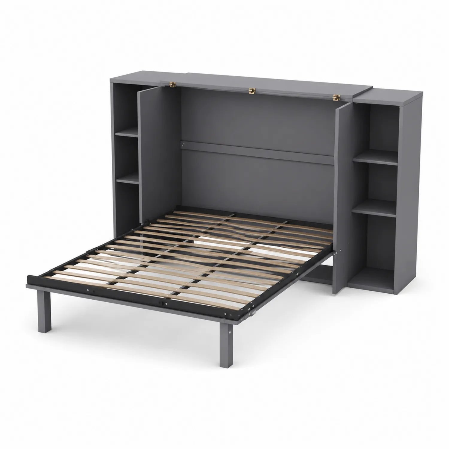 Cama abatible gris con estantes 200x150x200 cm