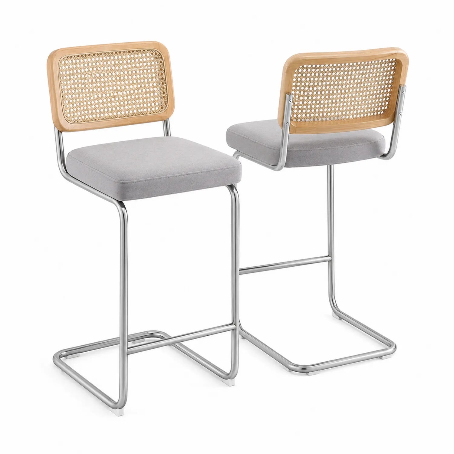 Juego de 2 sillas de acero y madera con asiento de poliéster gris