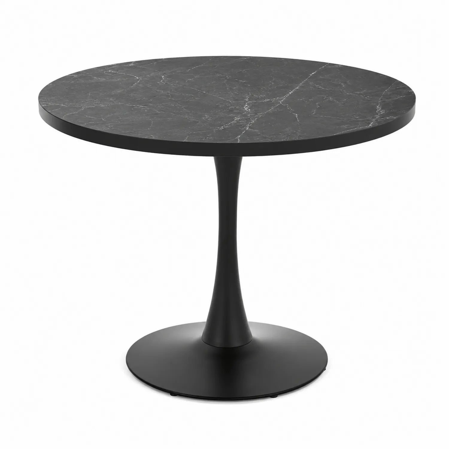 Mesa de comedor redonda de mármol negro con base de acero 90 cm