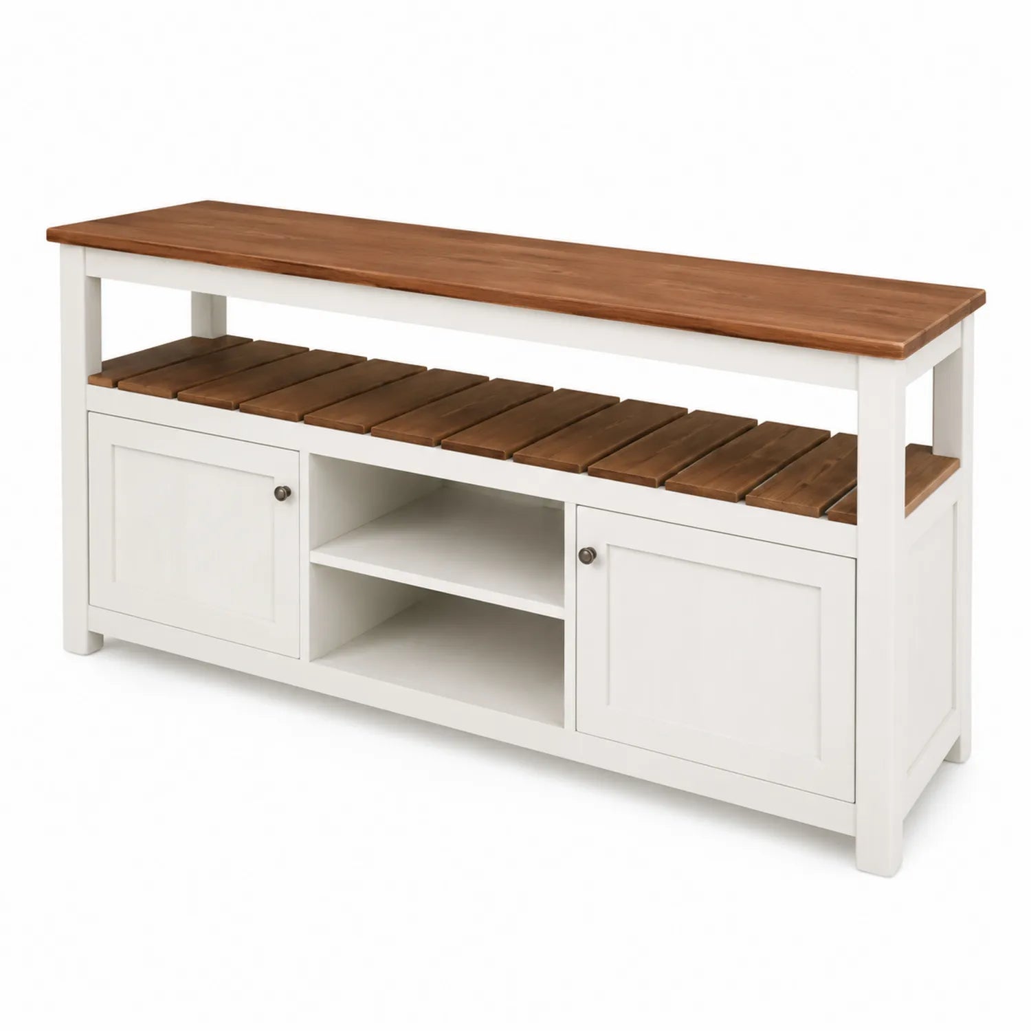 Mueble de TV de Madera de Pino con Almacenamiento 120x40x50 cm Blanco/Marrón