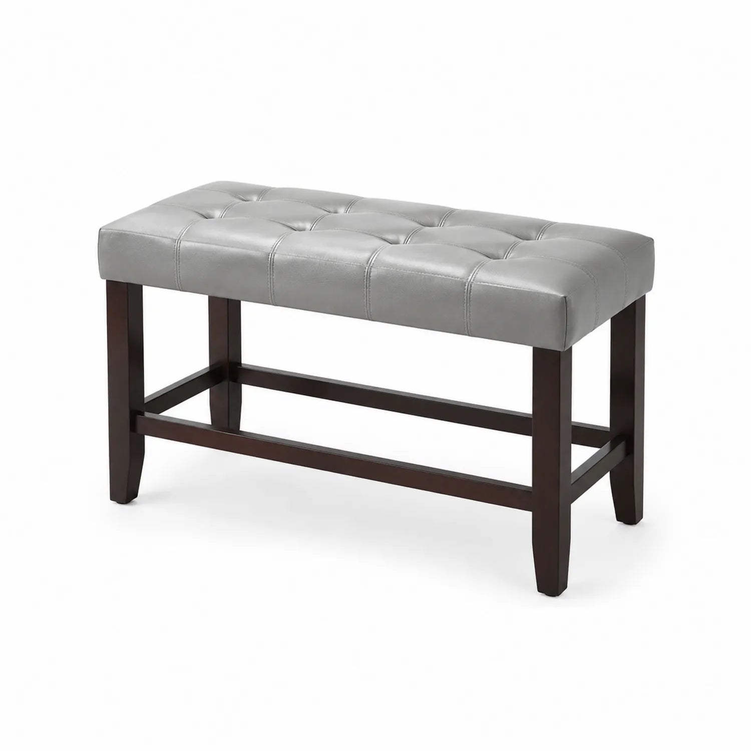 Banco de Cuero Sintético Gris con Estructura de Madera