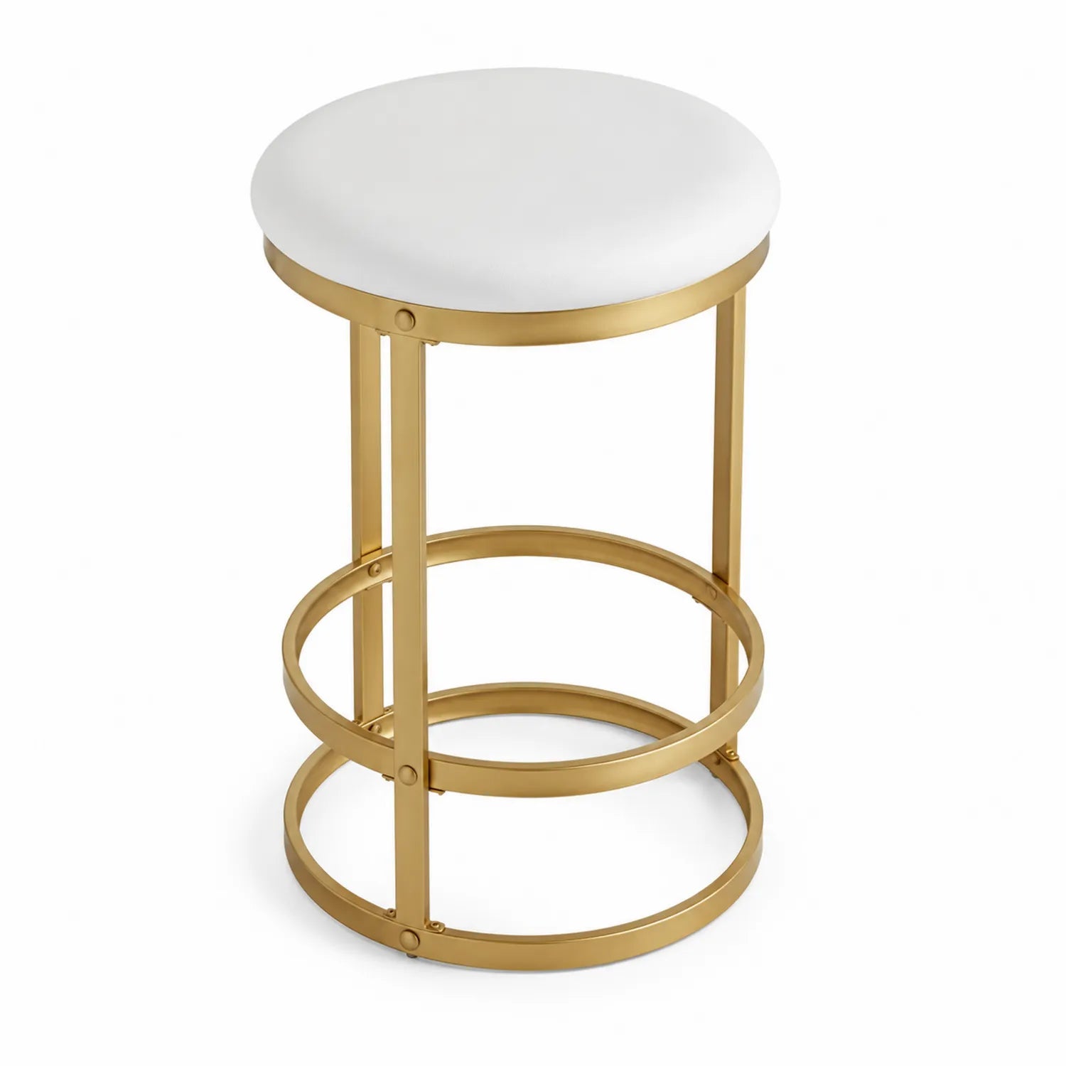 Taburete de cuero sintético blanco con estructura de acero dorado