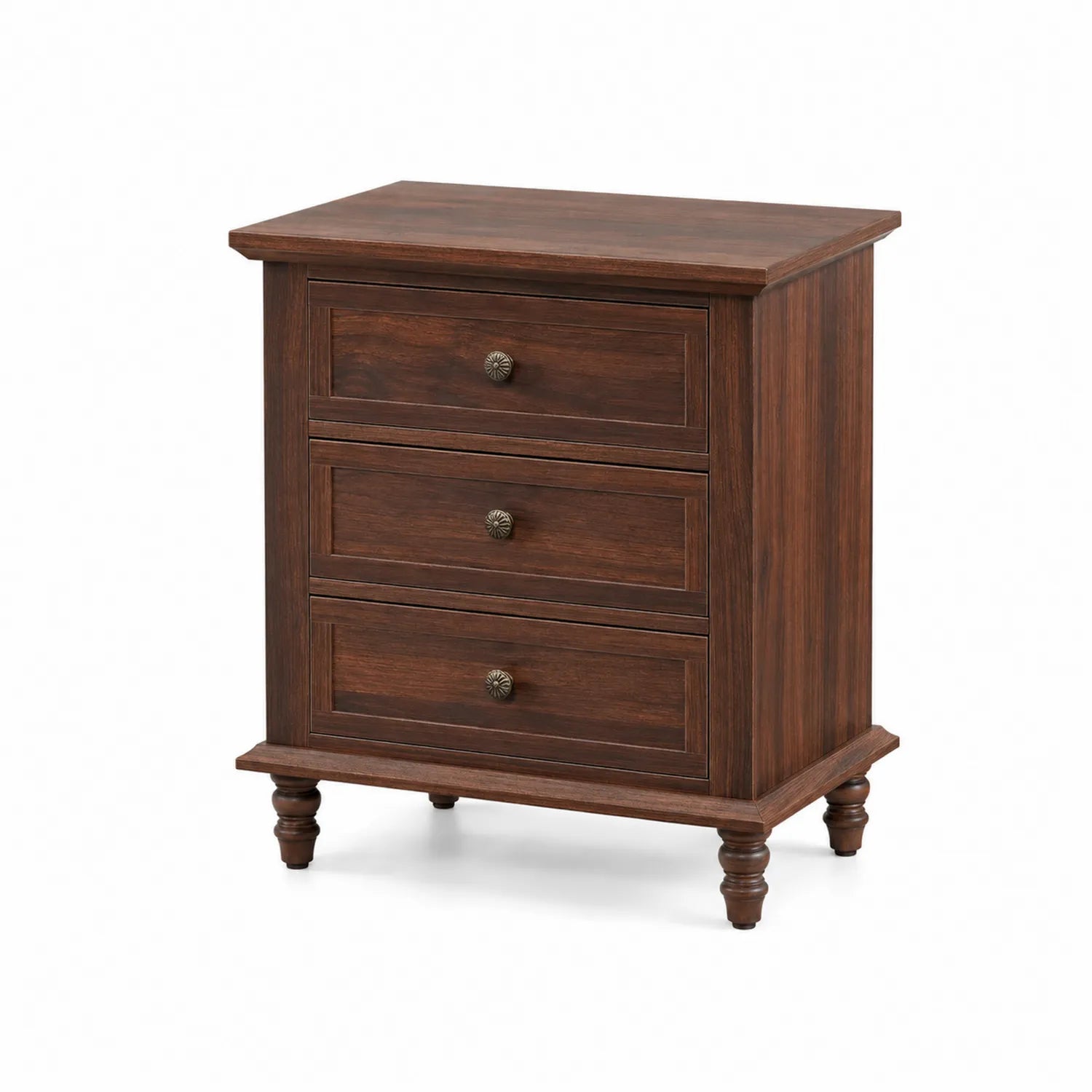 Mesita de noche de Madera Maciza con 3 Cajones Marrón 60x40x70 cm