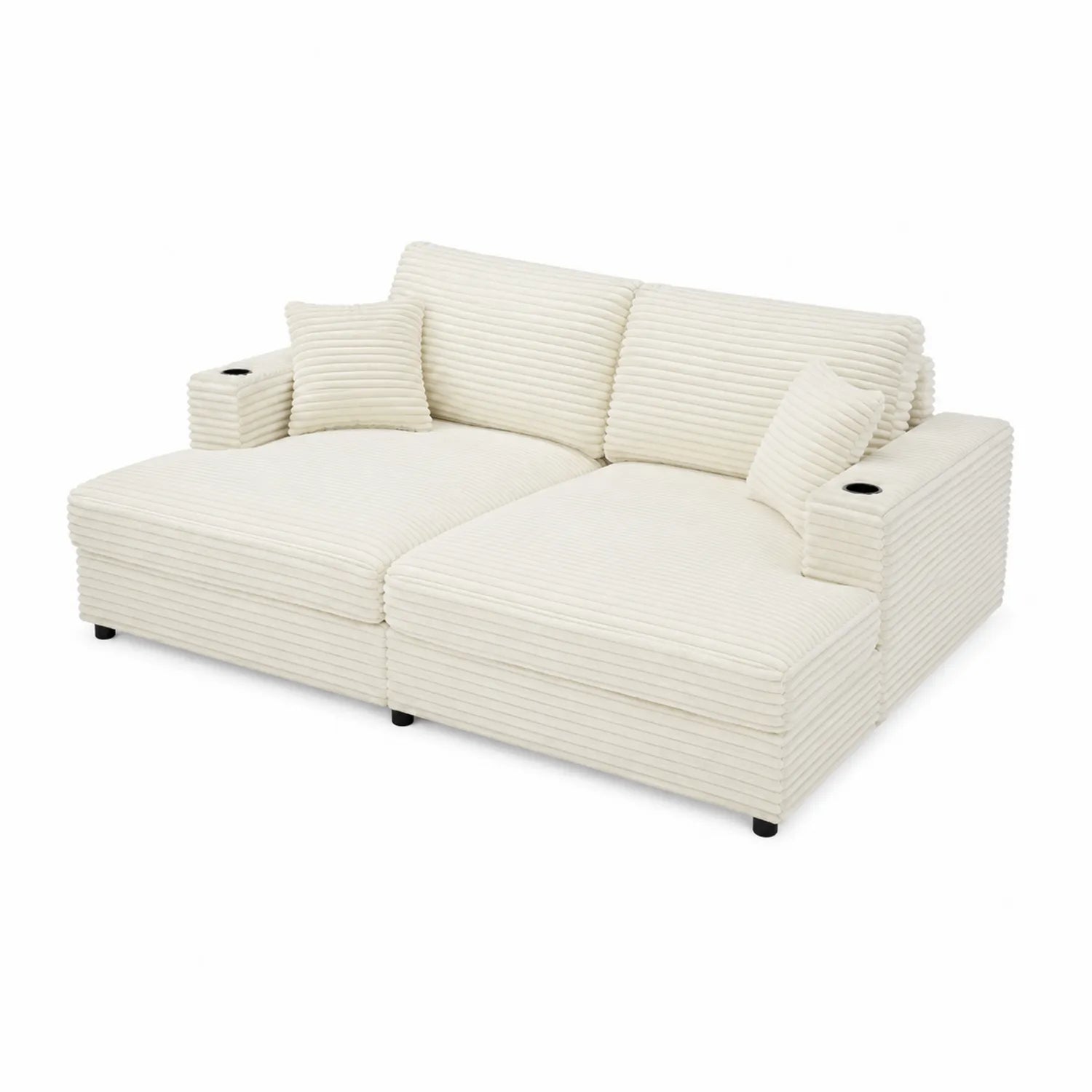 Sofá Seccional Crema de Pana Acanalada 250cm