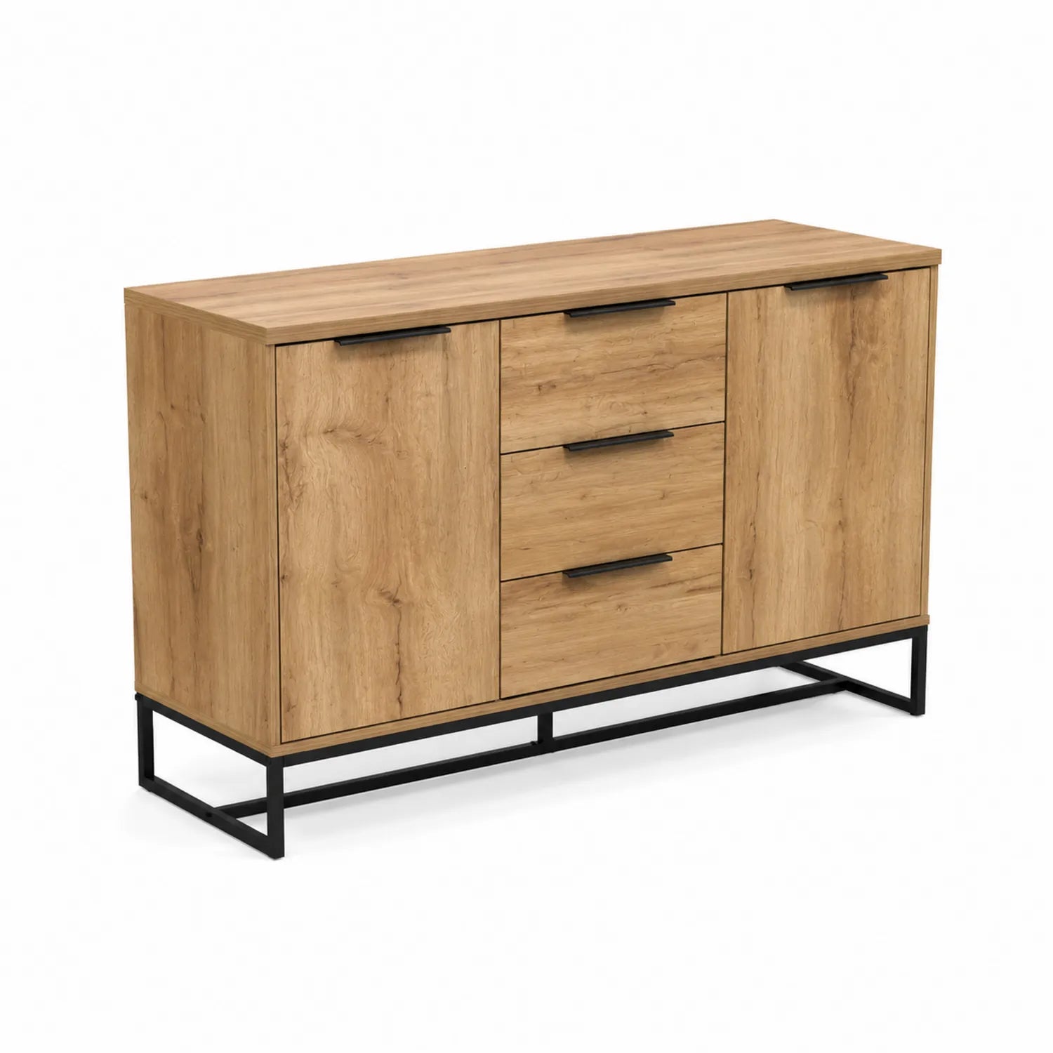 Aparador de roble con base de metal 150x40x85 cm
