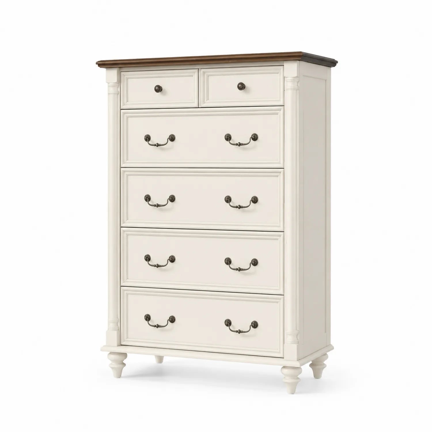 Cómoda de Madera con 6 Cajones Crema y Marrón