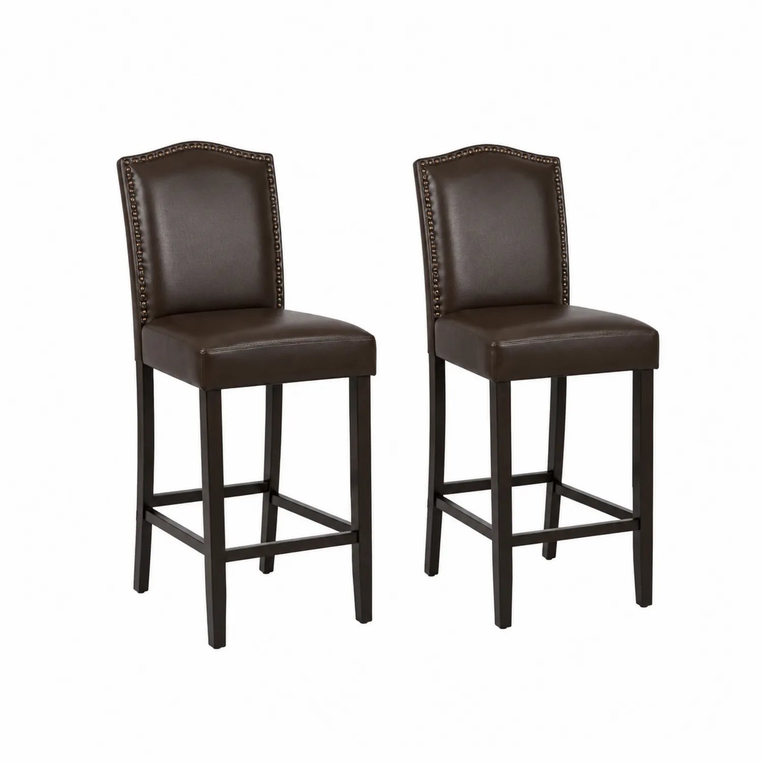 Set de 2 taburetes de cuero sintético marrón con base de madera