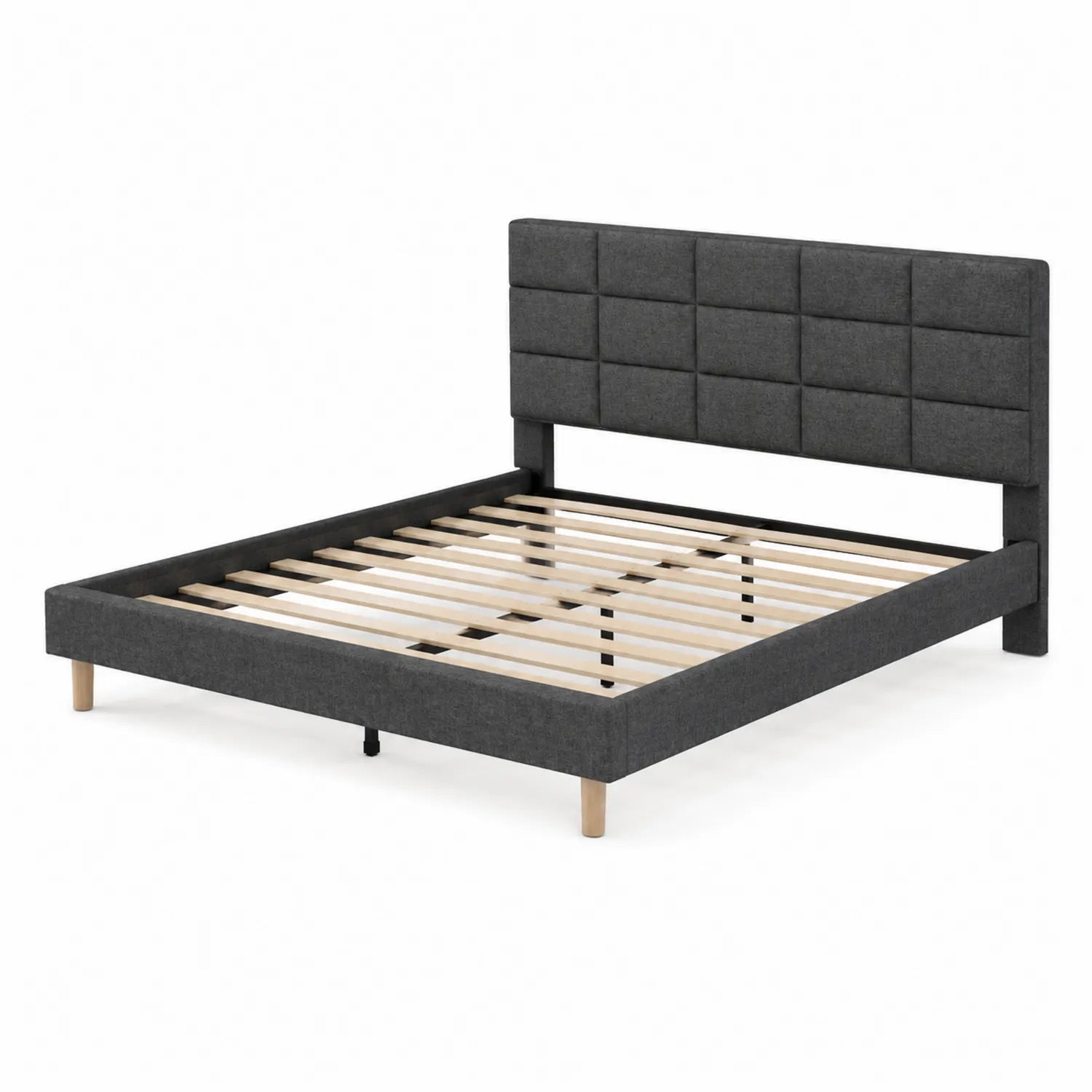 Cama de roble tapizada en gris con cabecero acolchado 200x160 cm