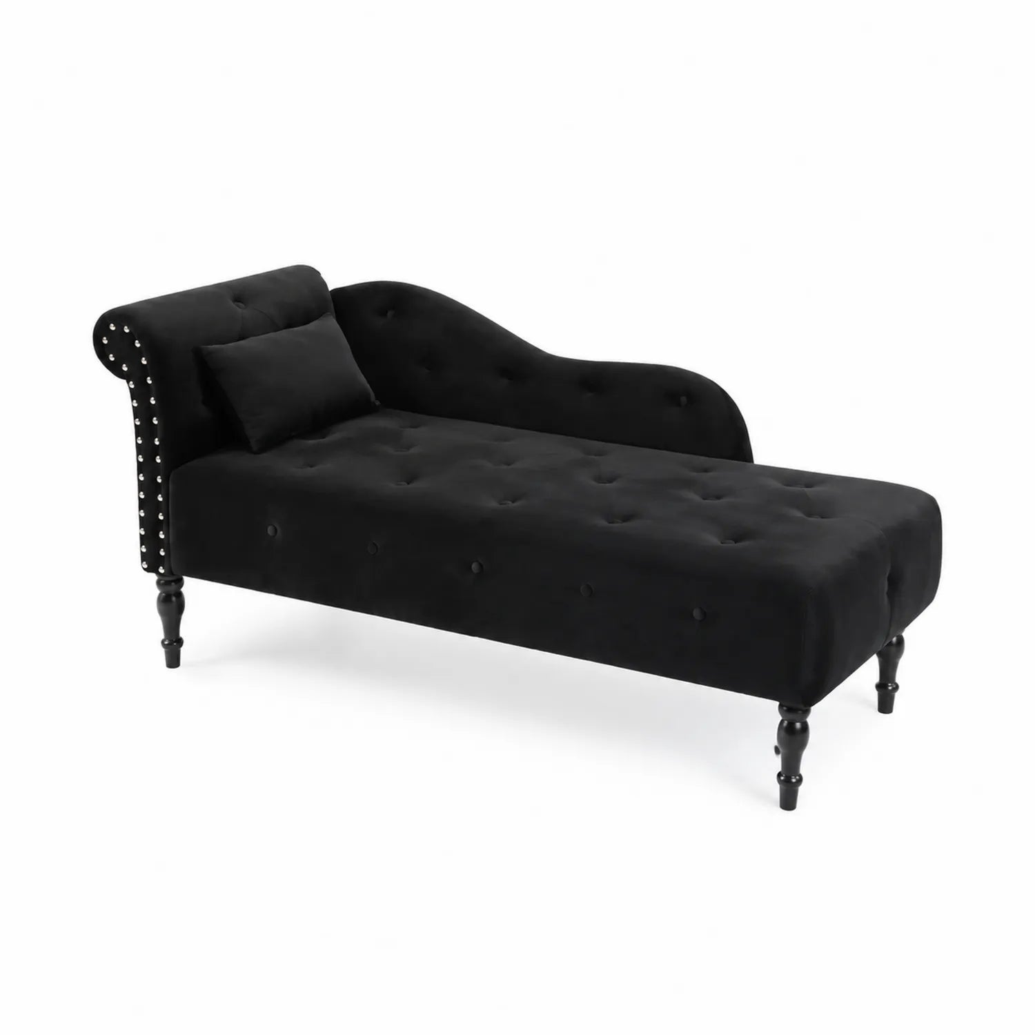 Sofá Chaise Longue de Terciopelo Negro con Tachuelas