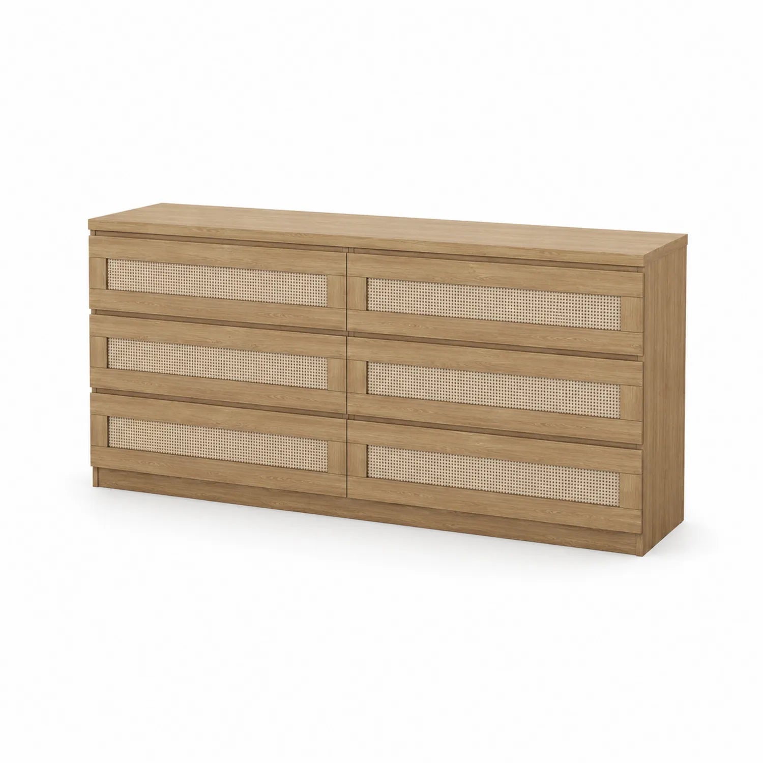 Cajonera de Madera con Frentes de Ratán y 8 Cajones, 80 cm x 150 cm x 40 cm