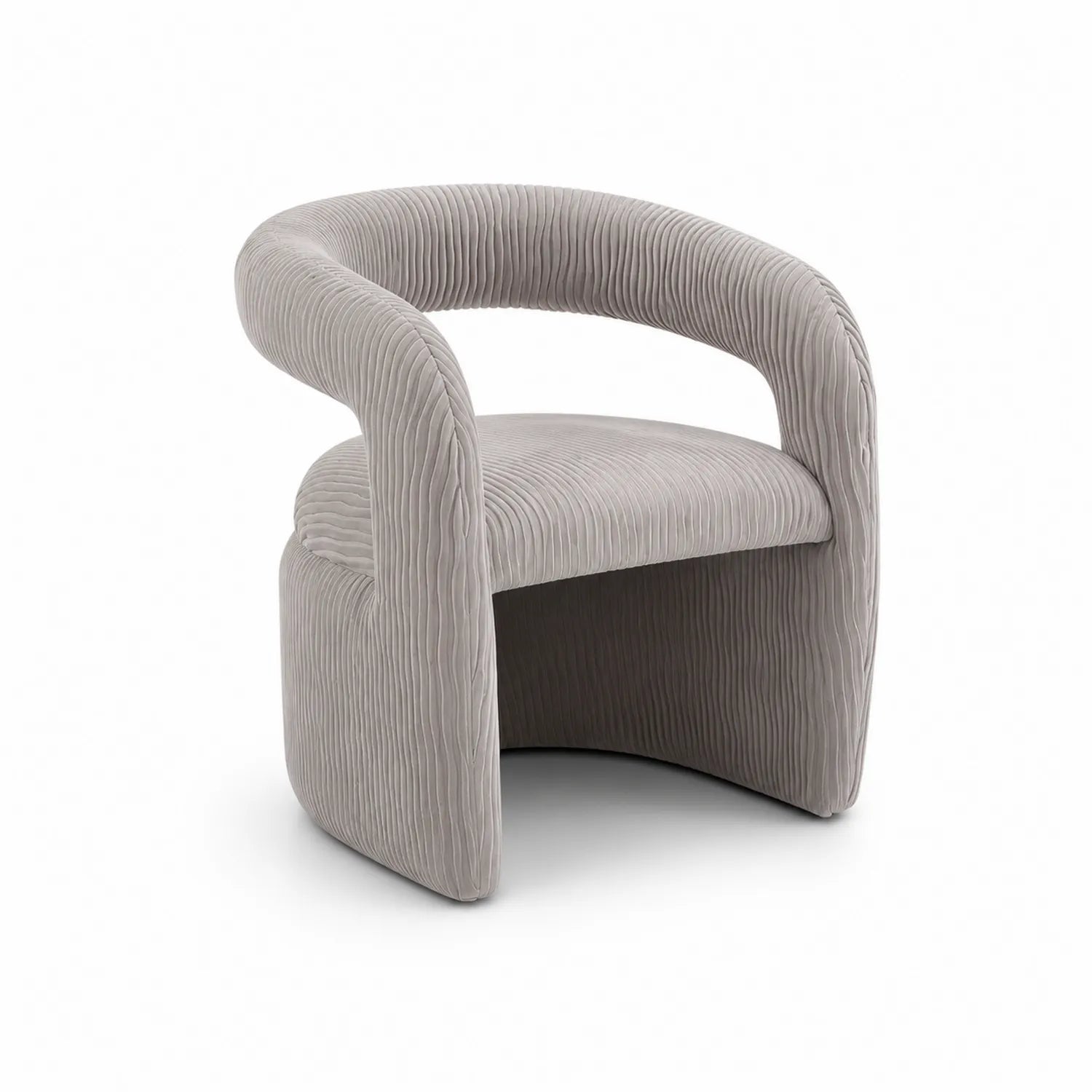 Silla de madera y terciopelo gris con respaldo curvo