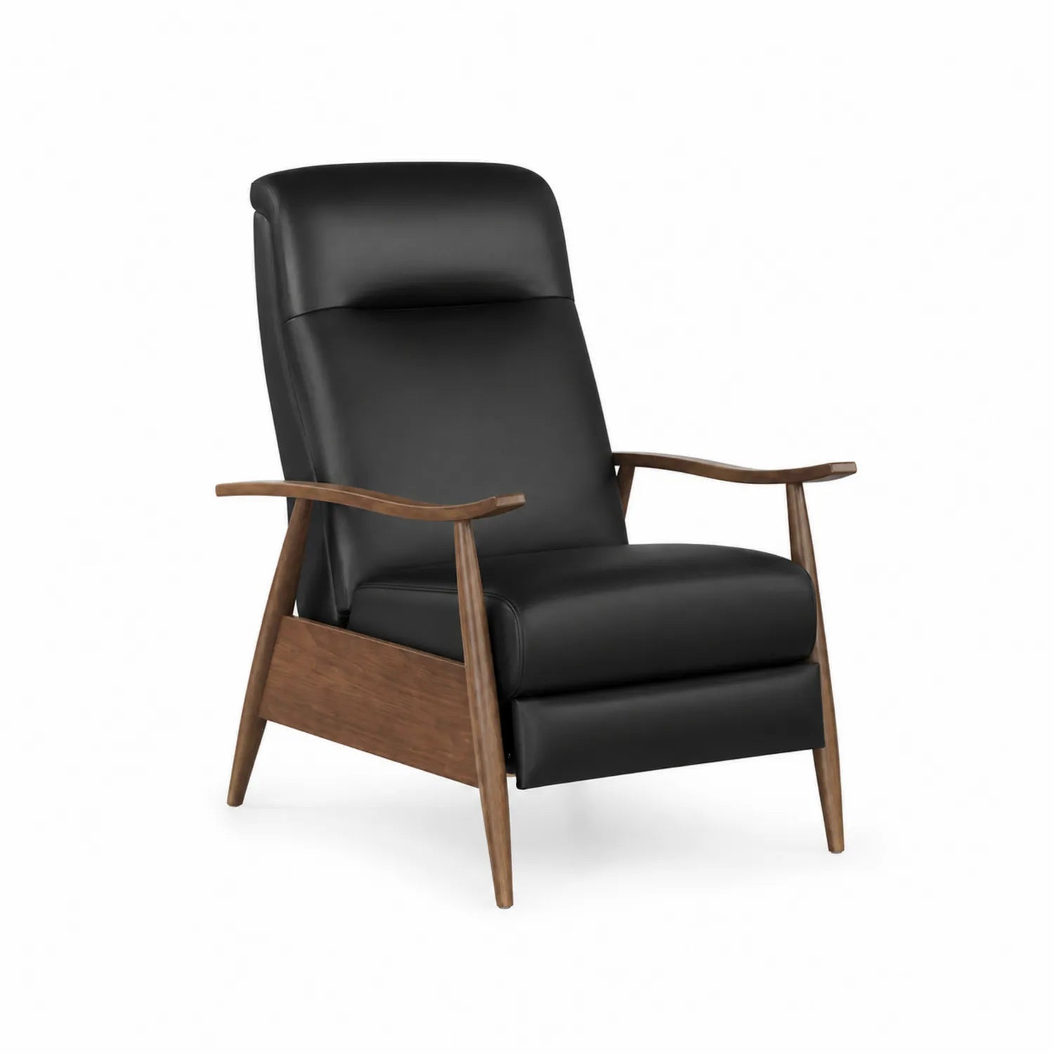 Sillón reclinable de cuero sintético negro y madera
