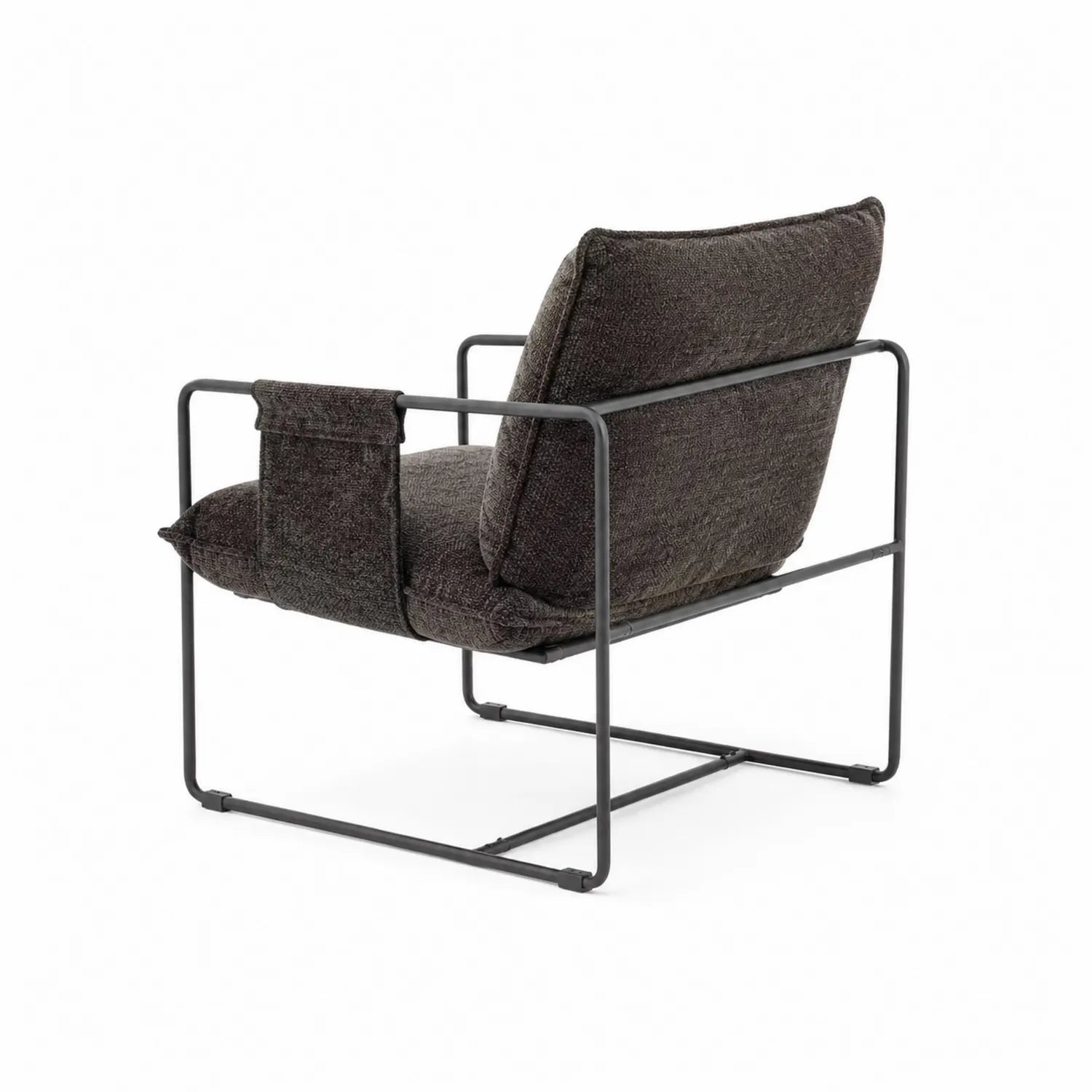 Silla de metal negro con tapizado gris oscuro
