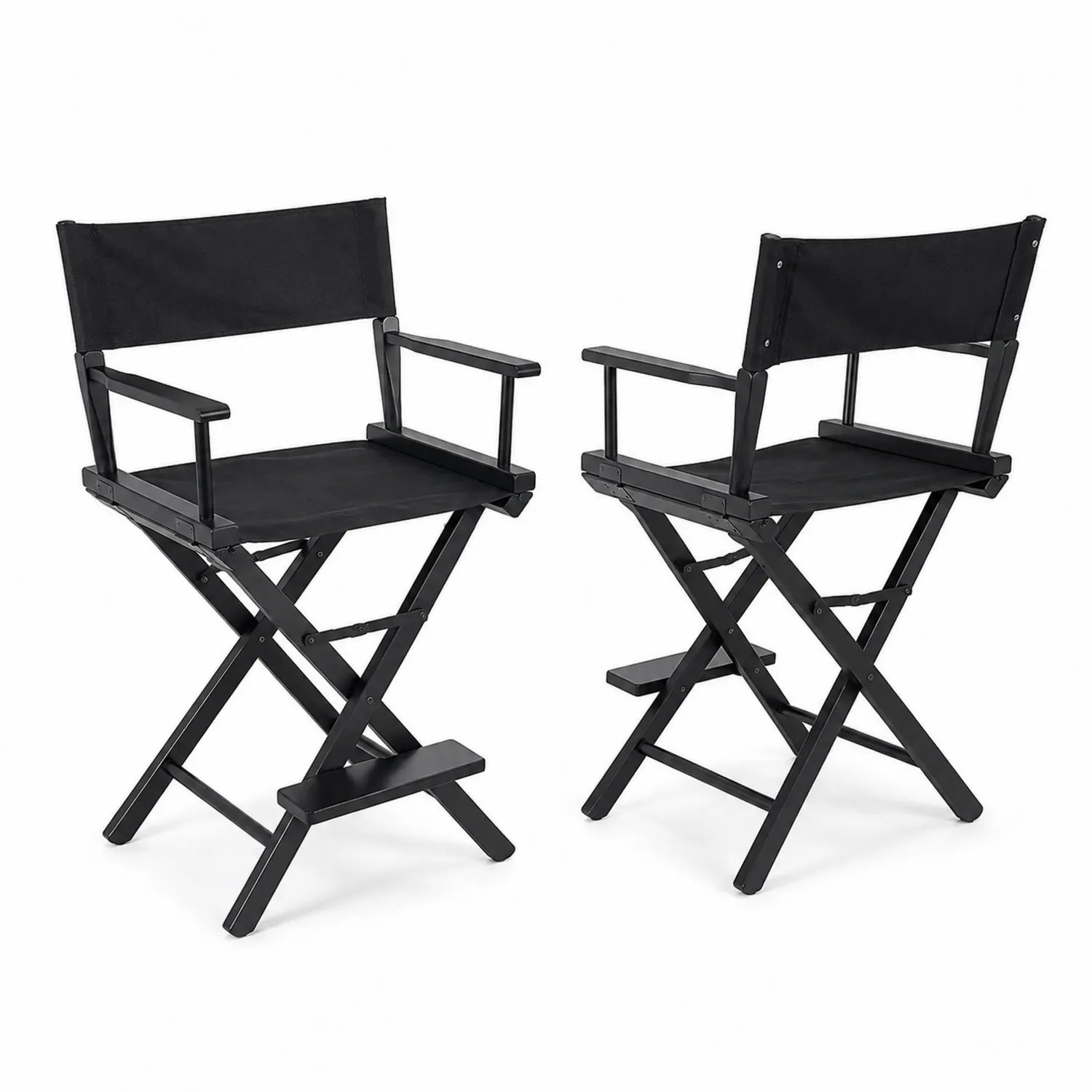Conjunto de 2 Sillas de Director Plegables de Madera y Tela Negra
