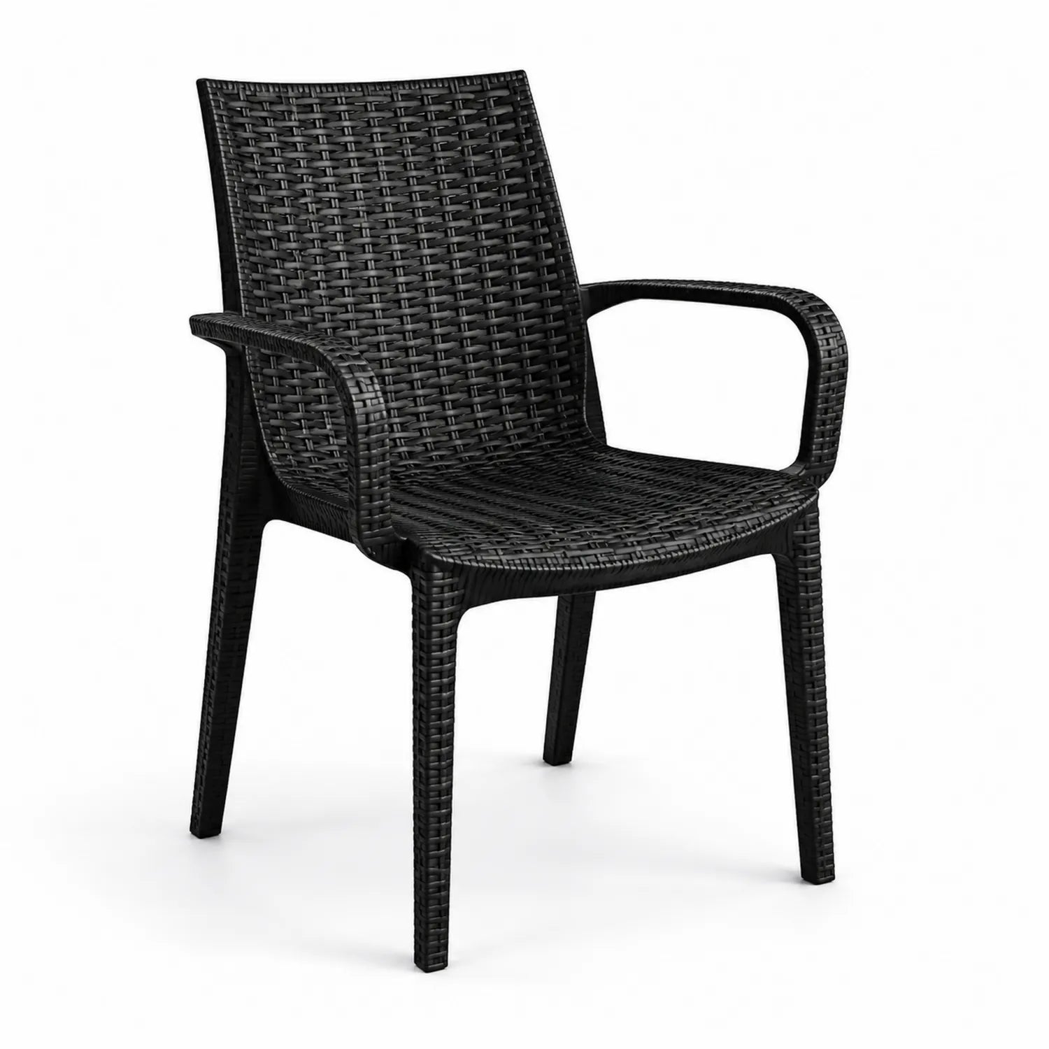 Silla de plástico trenzado para exteriores negra 84x58x53 cm