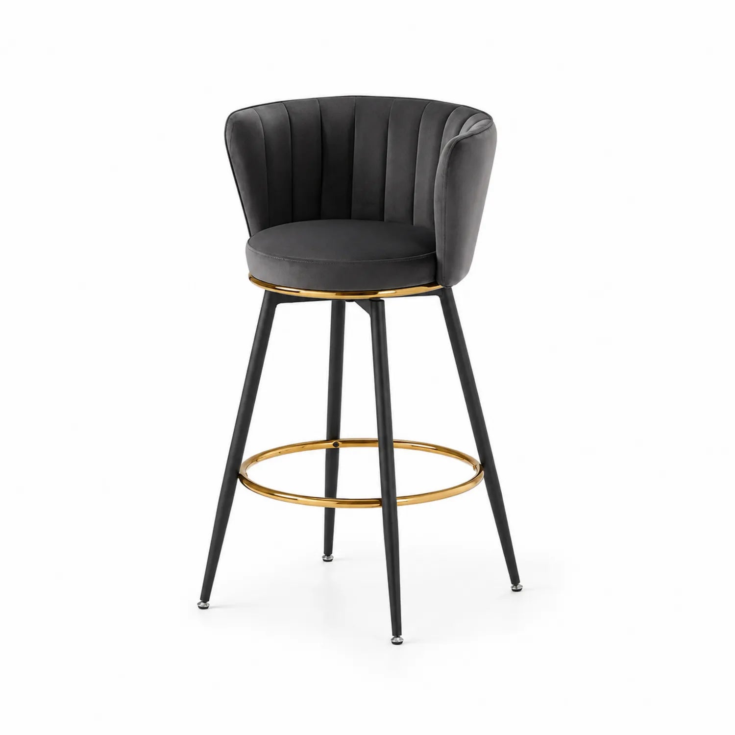 Taburete de Bar con Asiento de Terciopelo, Estructura Metálica Negra y Dorada