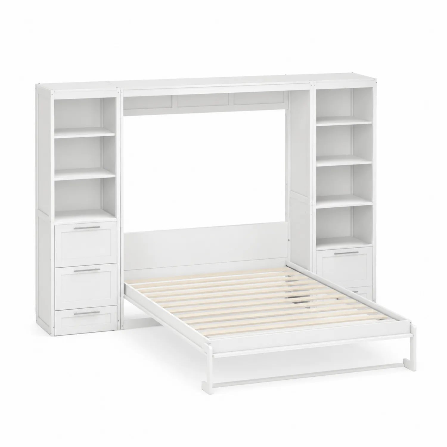Cama Librería de Madera Blanca con Estanterías Integradas