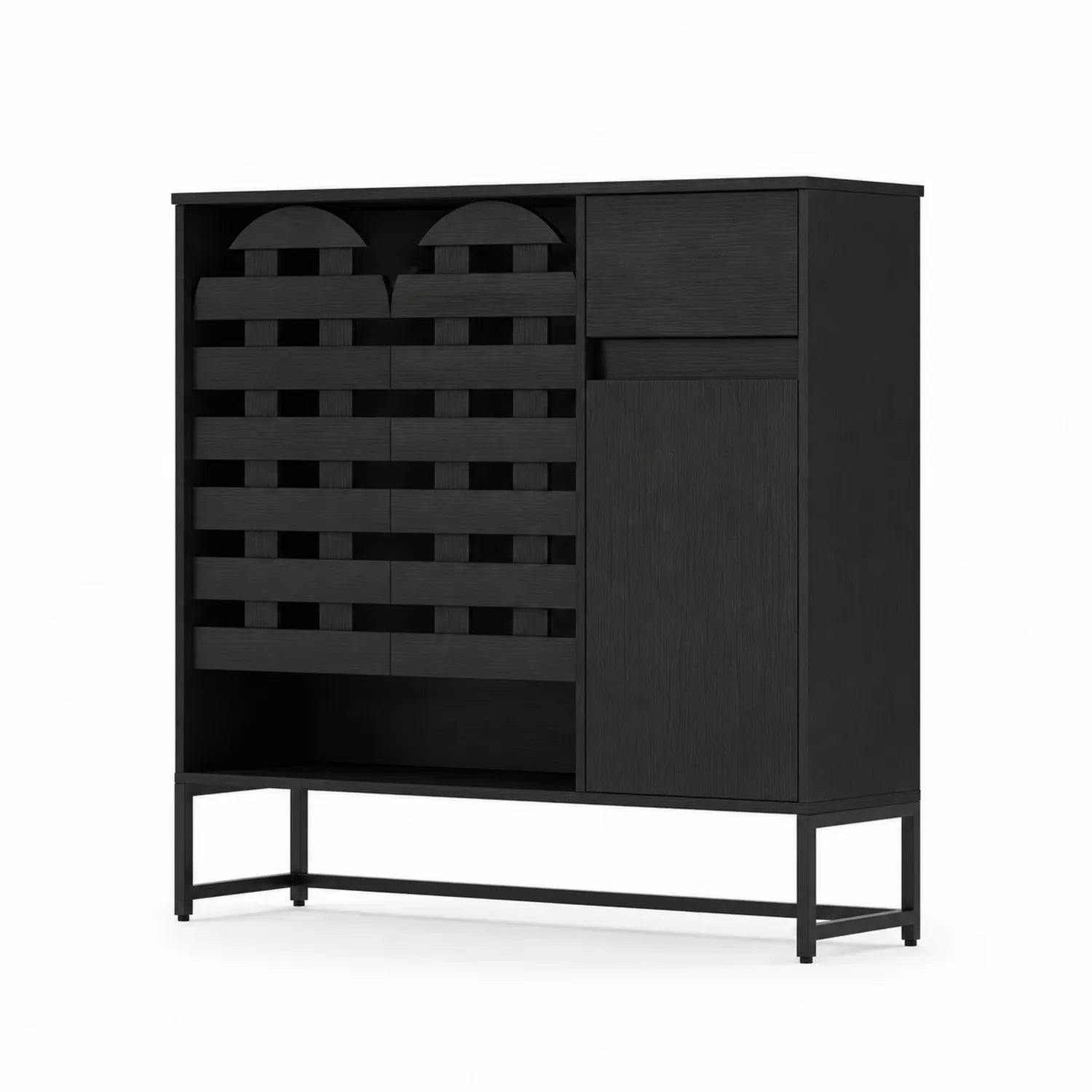 Aparador de Roble y Metal Negro 120x40x140 cm