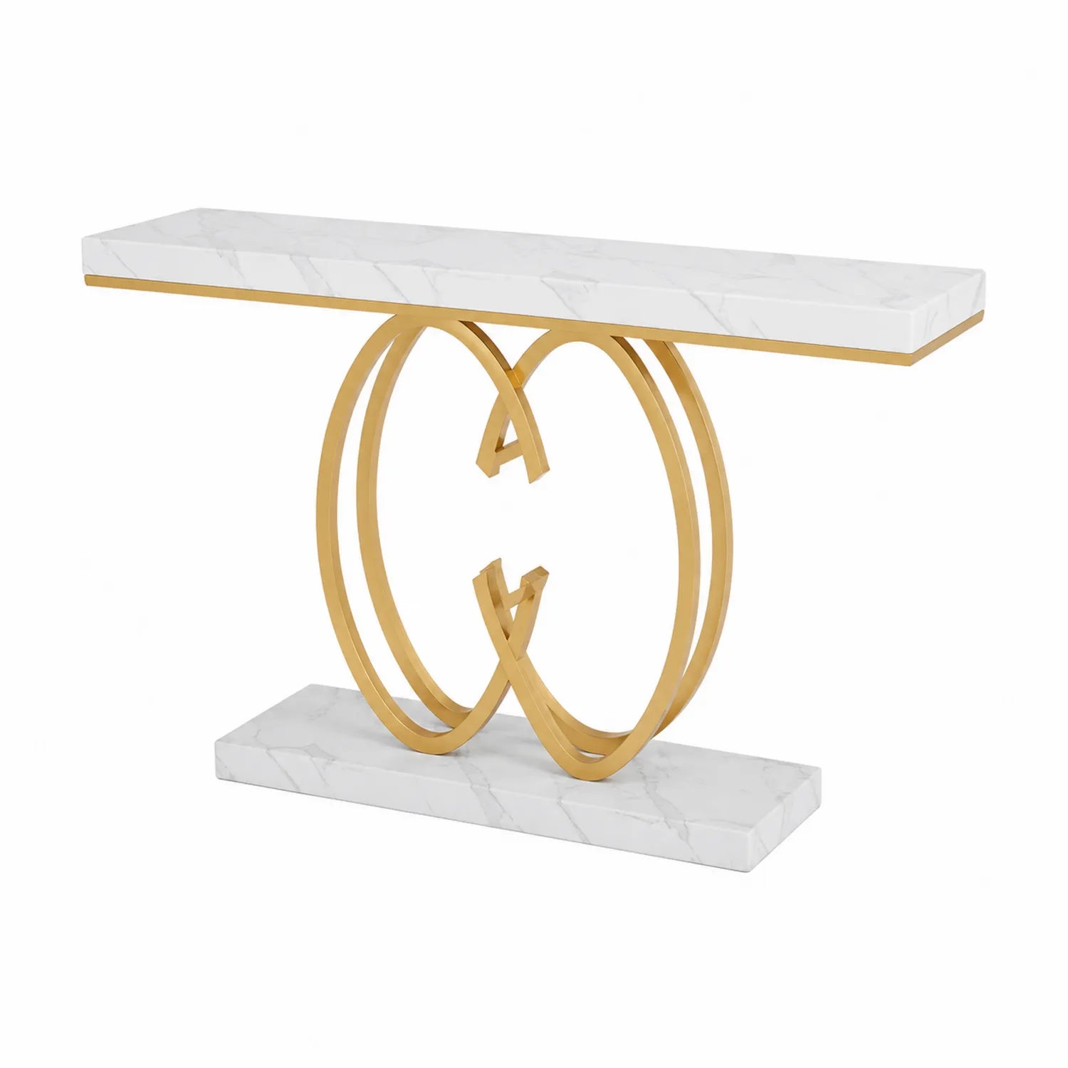 Mesa consola de mármol y metal blanco dorado 120x30x80 cm