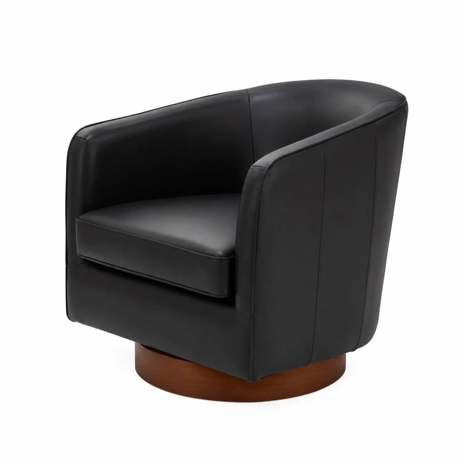 Silla Giratoria de Cuero Sintético Negro con Base de Madera