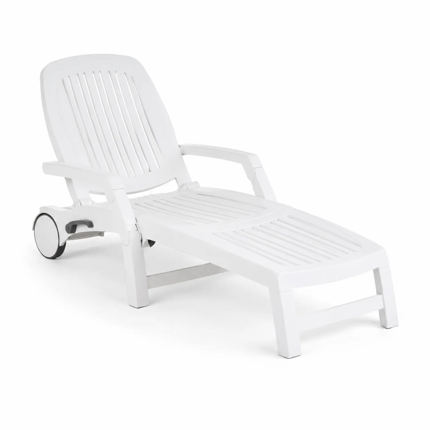 Tumbona de Exterior Ajustable de Plástico Blanco con Ruedas